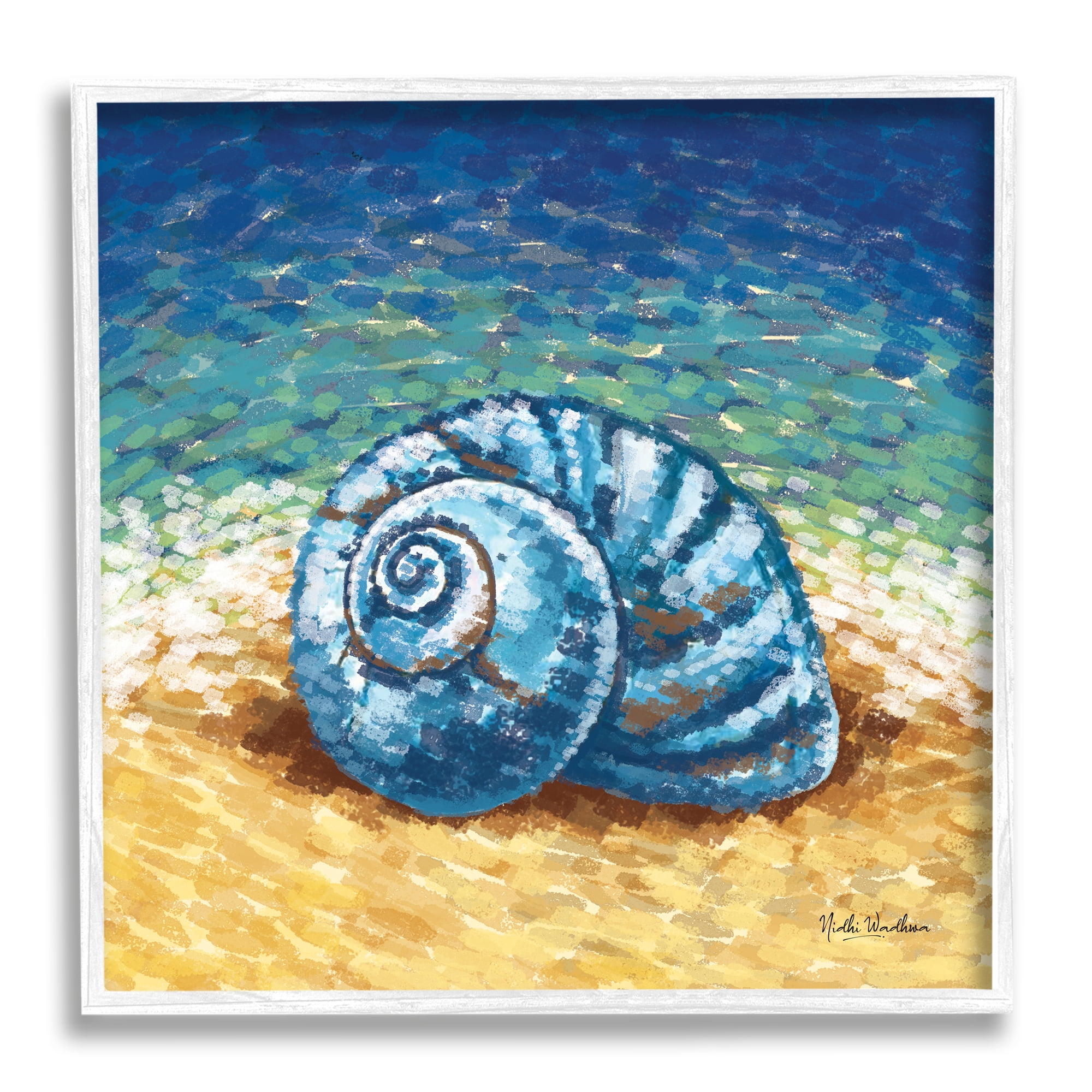 Stupell Industries Abstract Nautilus on Shore Animals & Insects Painting White Framed Art Print Wall Art, 12 x 12