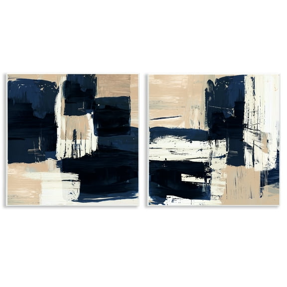 Stupell Industries Abstract Navy Neutral Abstract Painting Unframed Art Print Wall Art, 12 x 12, Set of 2