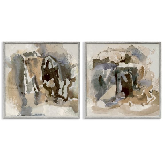 Stupell Industries Abstract Neutral Chaos Abstract Painting Gray Framed Art Print Wall Art, 17 x 17, Set of 2