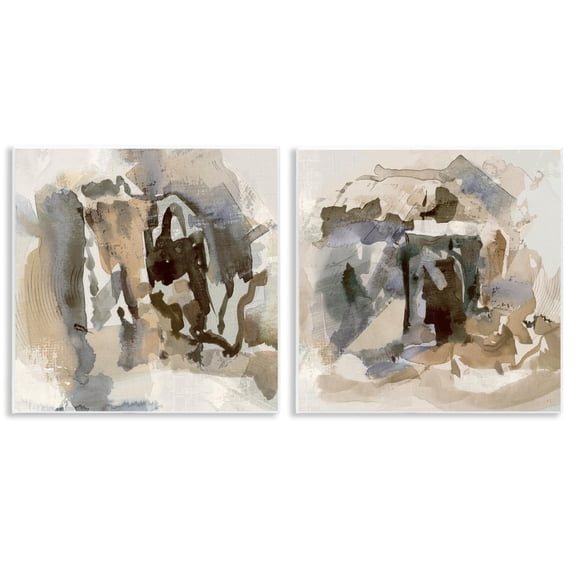 Stupell Industries Abstract Neutral Chaos Abstract Painting Unframed Art Print Wall Art, 12 x 12, Set of 2