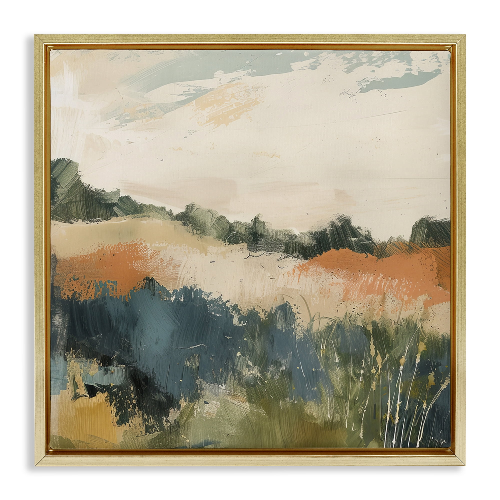 Stupell Industries Abstract Neutral Landscape Landscape & Nature Painting Gold Floater Framed Canvas Art Print Wall Art, 18 x 18