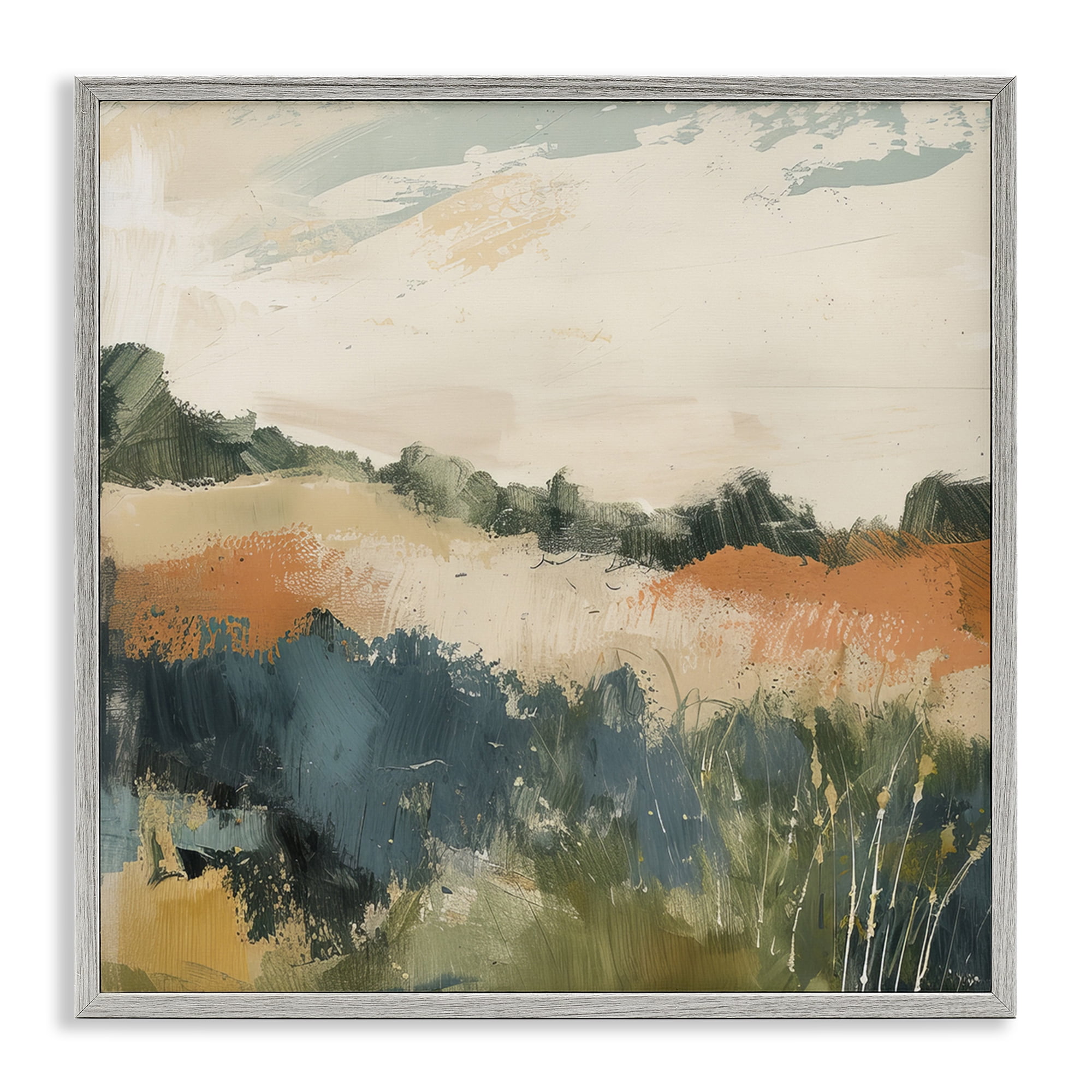Stupell Industries Abstract Neutral Landscape Landscape & Nature Painting Gray Framed Art Print Wall Art, 17 x 17