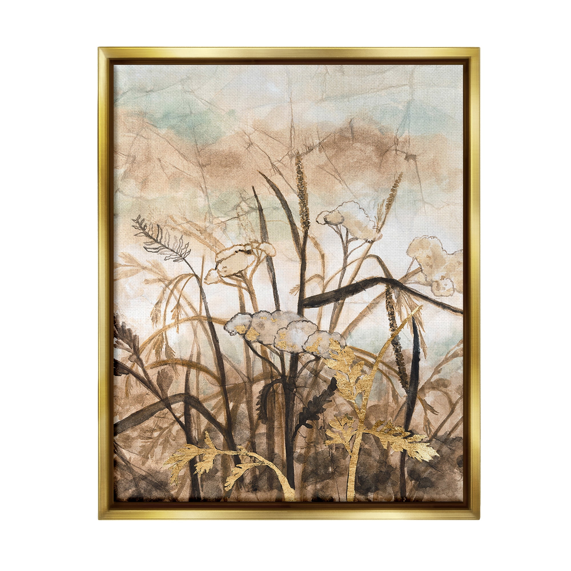 Stupell Industries Abstract Neutral Landscape Landscape Painting Gold Floater Framed Canvas Art Print Wall Art, 17 x 21
