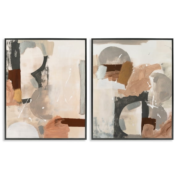 Stupell Industries Abstract Neutral Shapes Brown Abstract Painting Black Framed Art Print Wall Art, 11 x 14, Set of 2