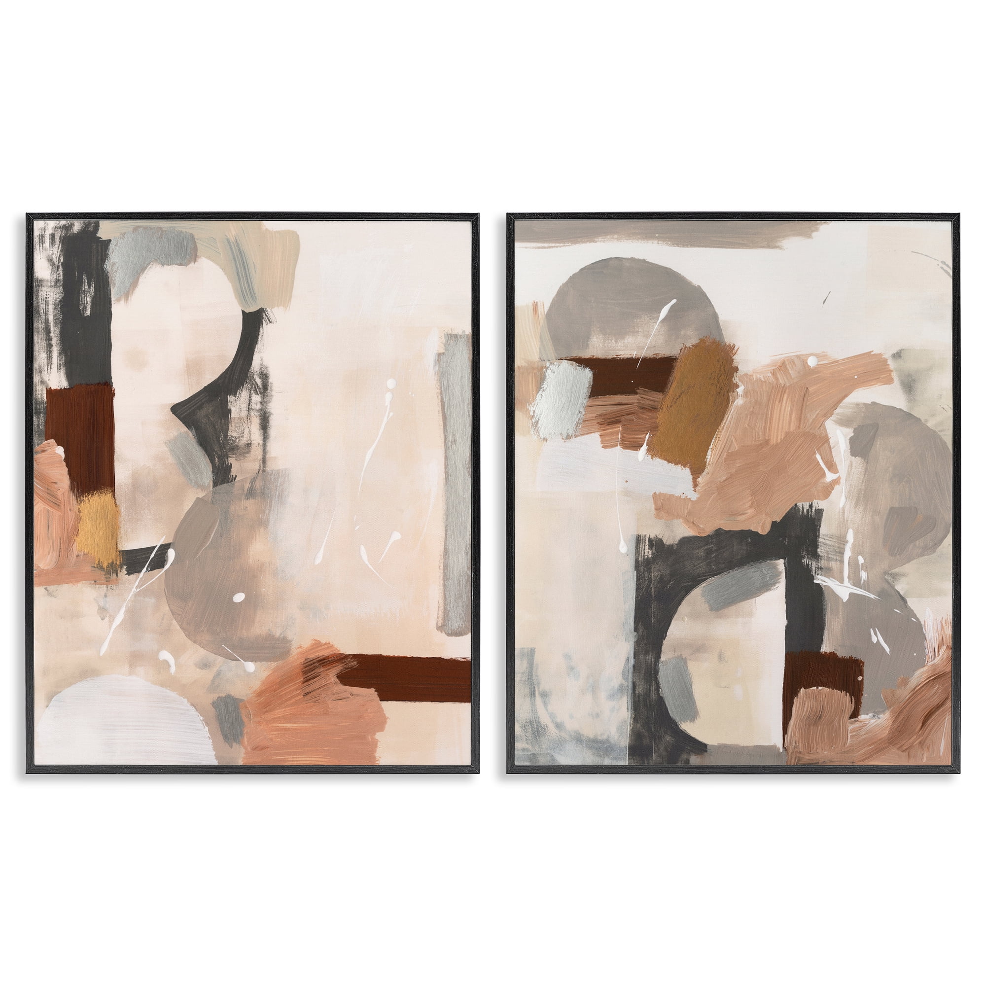Stupell Industries Abstract Neutral Shapes Brown Abstract Painting Black Framed Art Print Wall Art, 16 x 20, Set of 2