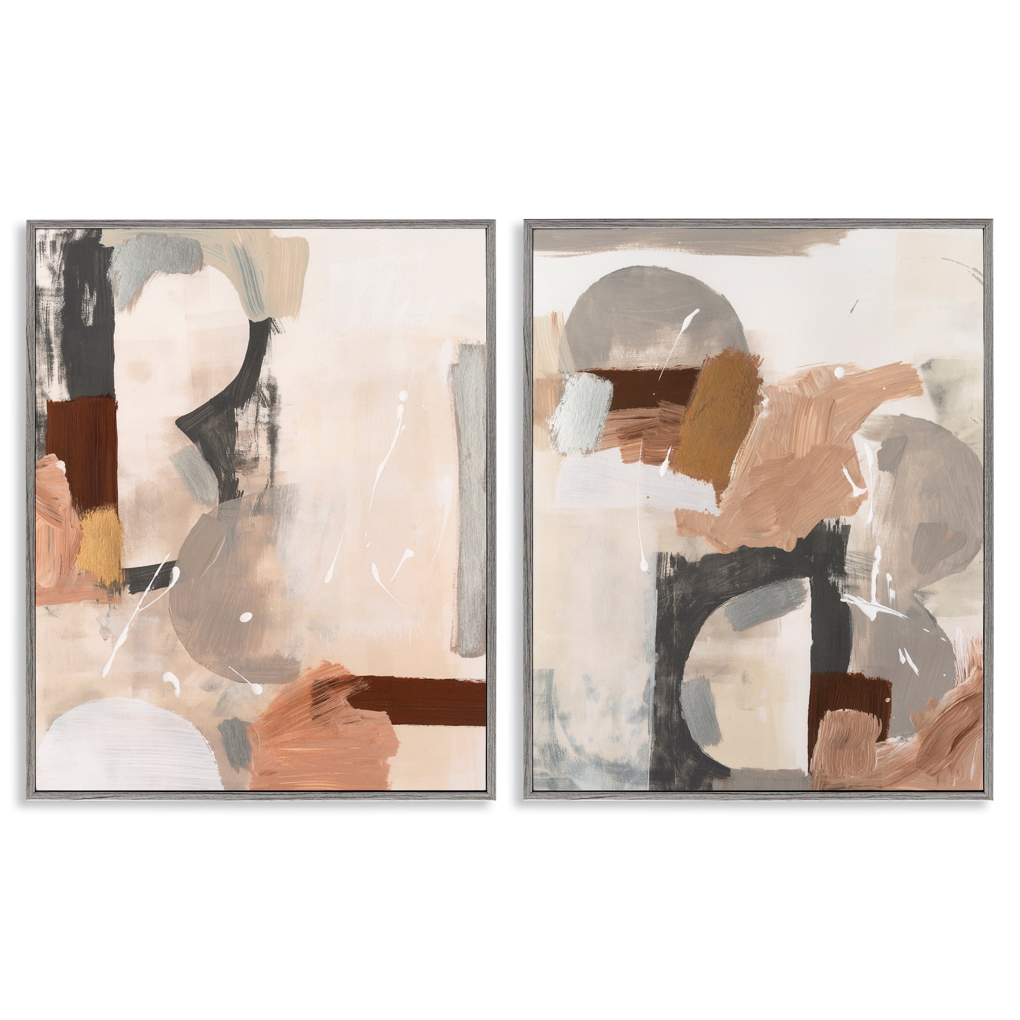 Stupell Industries Abstract Neutral Shapes Brown Abstract Painting Gray Framed Art Print Wall Art, 11 x 14, Set of 2
