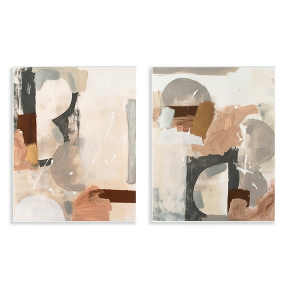 Stupell Industries Abstract Neutral Shapes Brown Abstract Painting Unframed Art Print Wall Art, 11 x 14, Set of 2