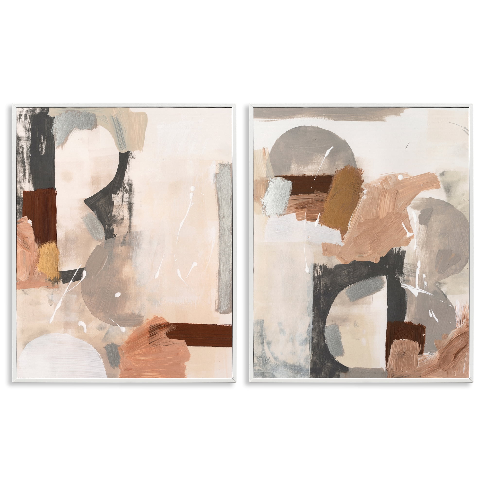 Stupell Industries Abstract Neutral Shapes Brown Abstract Painting White Framed Art Print Wall Art, 24 x 30, Set of 2