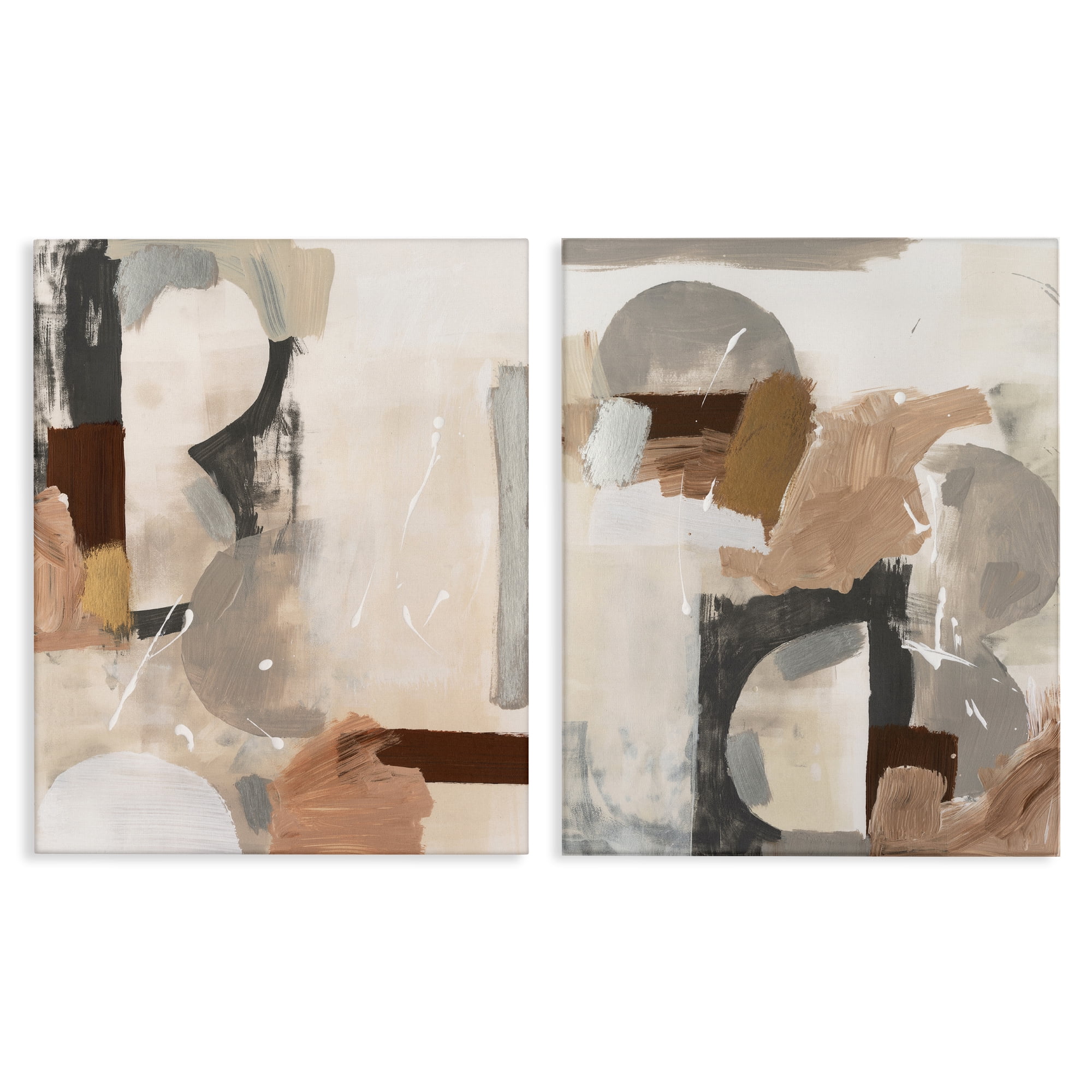 Stupell Industries Abstract Neutral Shapes Brown Abstract Painting Wrapped Canvas Art Print Wall Art, 24 x 30, Set of 2