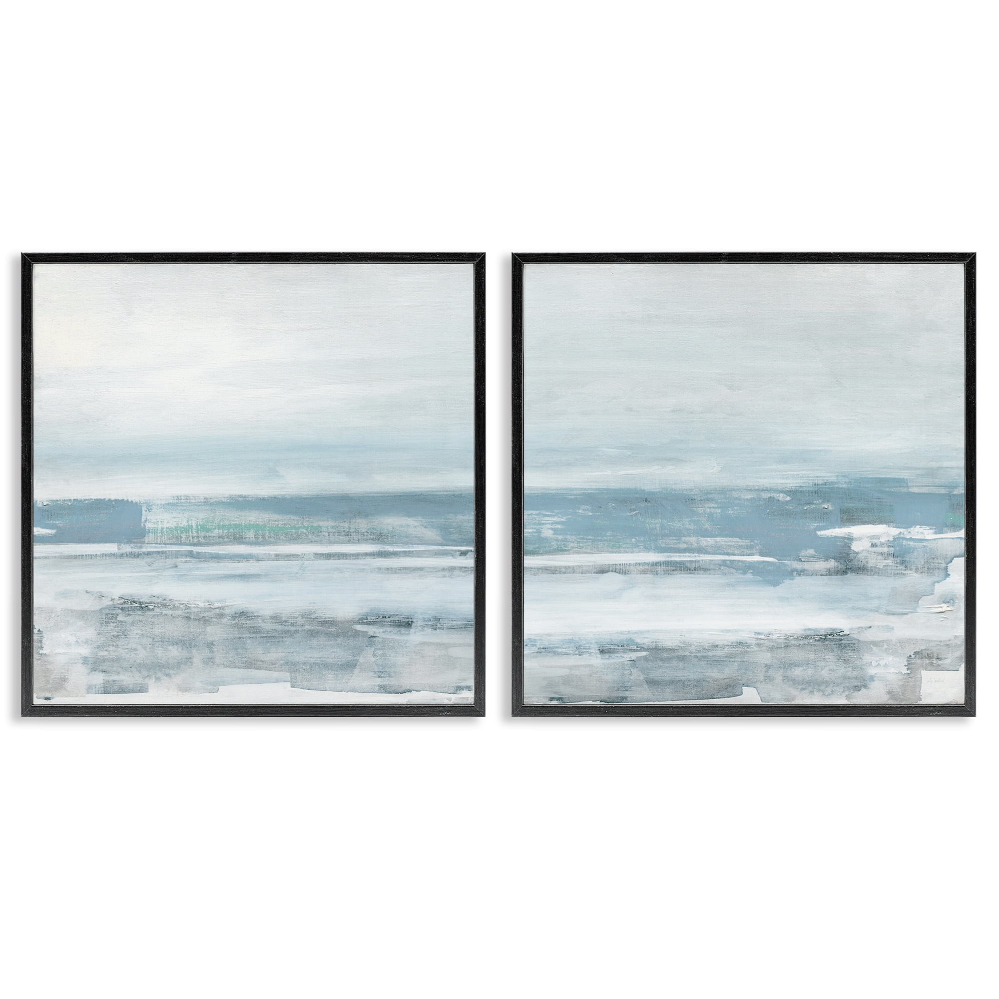 Stupell Industries Abstract Ocean Beach Abstract Painting Black Framed Art Print Wall Art, 17 x 17, Set of 2