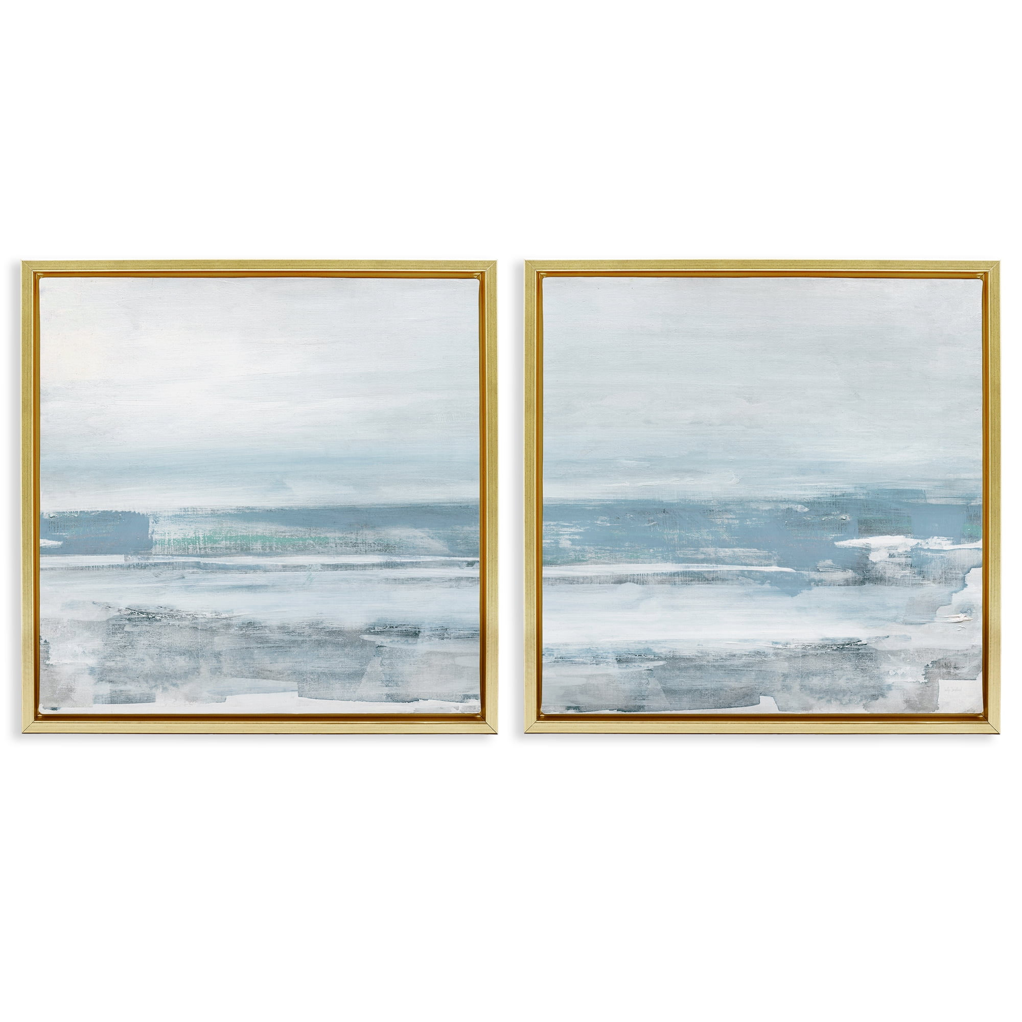 Stupell Industries Abstract Ocean Beach Abstract Painting Gold Floater Framed Canvas Art Print Wall Art, 25 x 25, Set of 2
