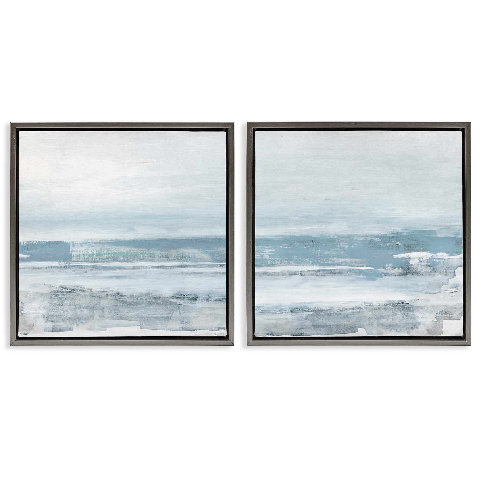 Stupell Industries Abstract Ocean Beach Abstract Painting Gray Floater Framed Canvas Art Print Wall Art, 18 x 18, Set of 2