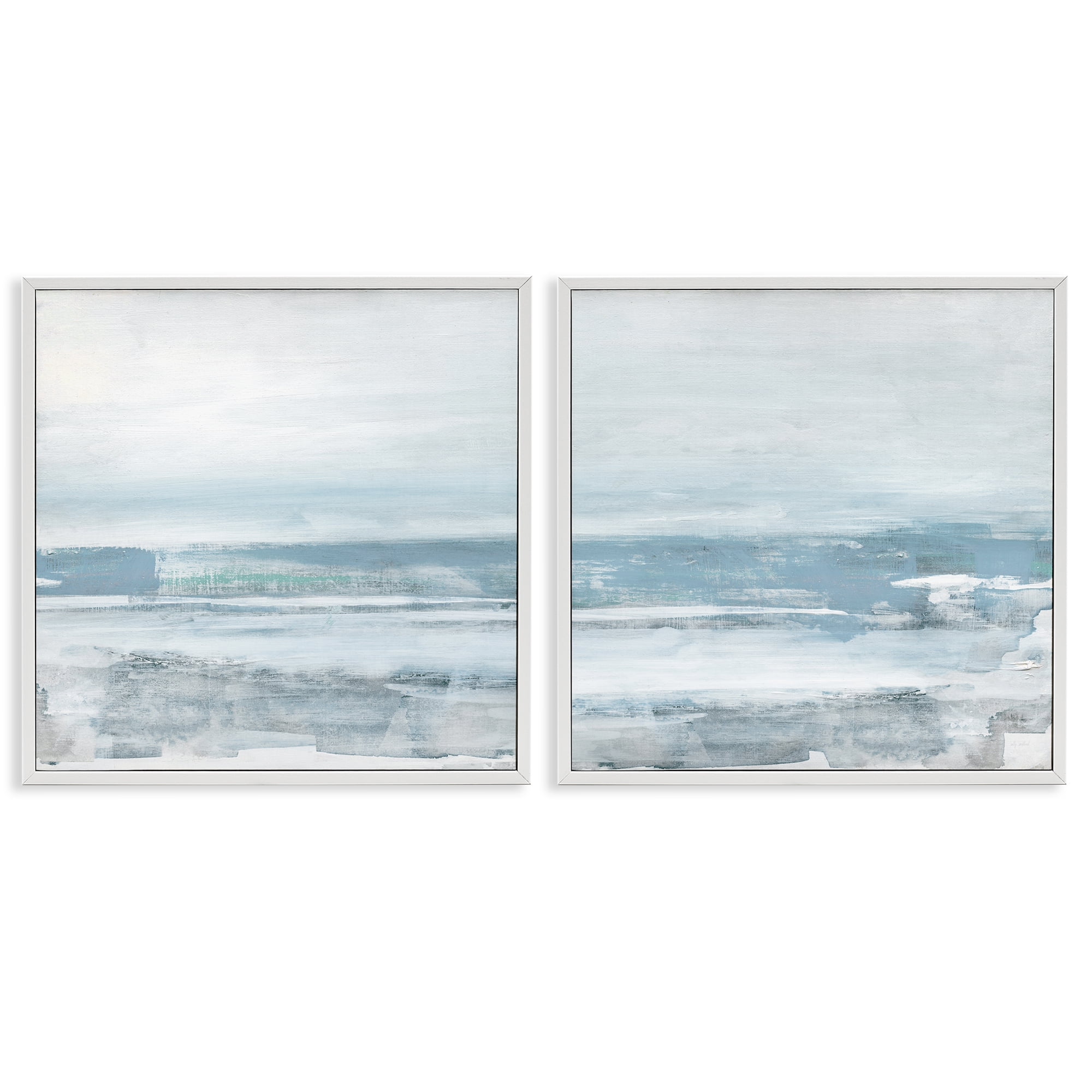 Stupell Industries Abstract Ocean Beach Abstract Painting White Framed Art Print Wall Art, 24 x 24, Set of 2