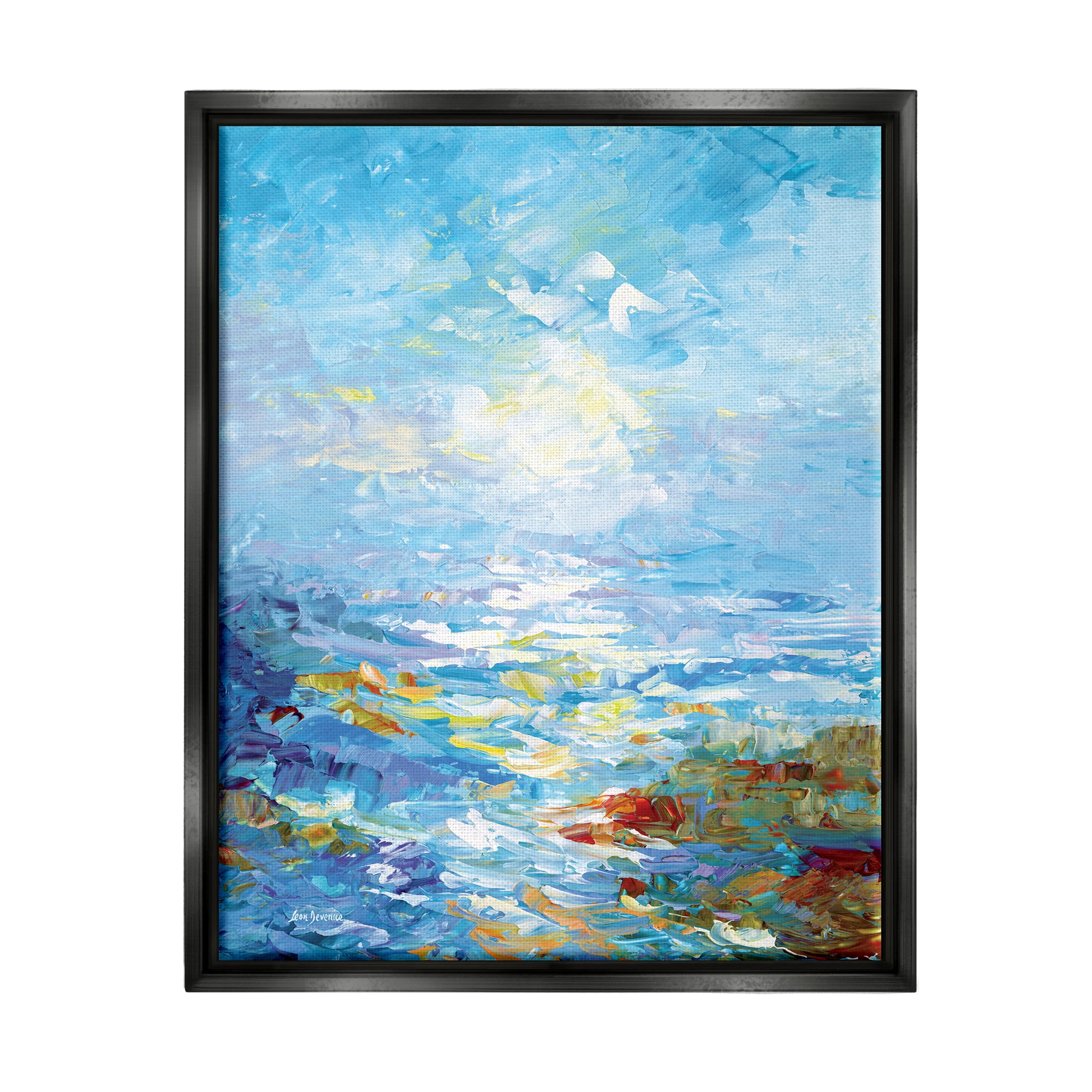 Stupell Industries Abstract Ocean Bliss Blue Landscape Painting Black Floater Framed Canvas Art Print Wall Art, 25 x 31