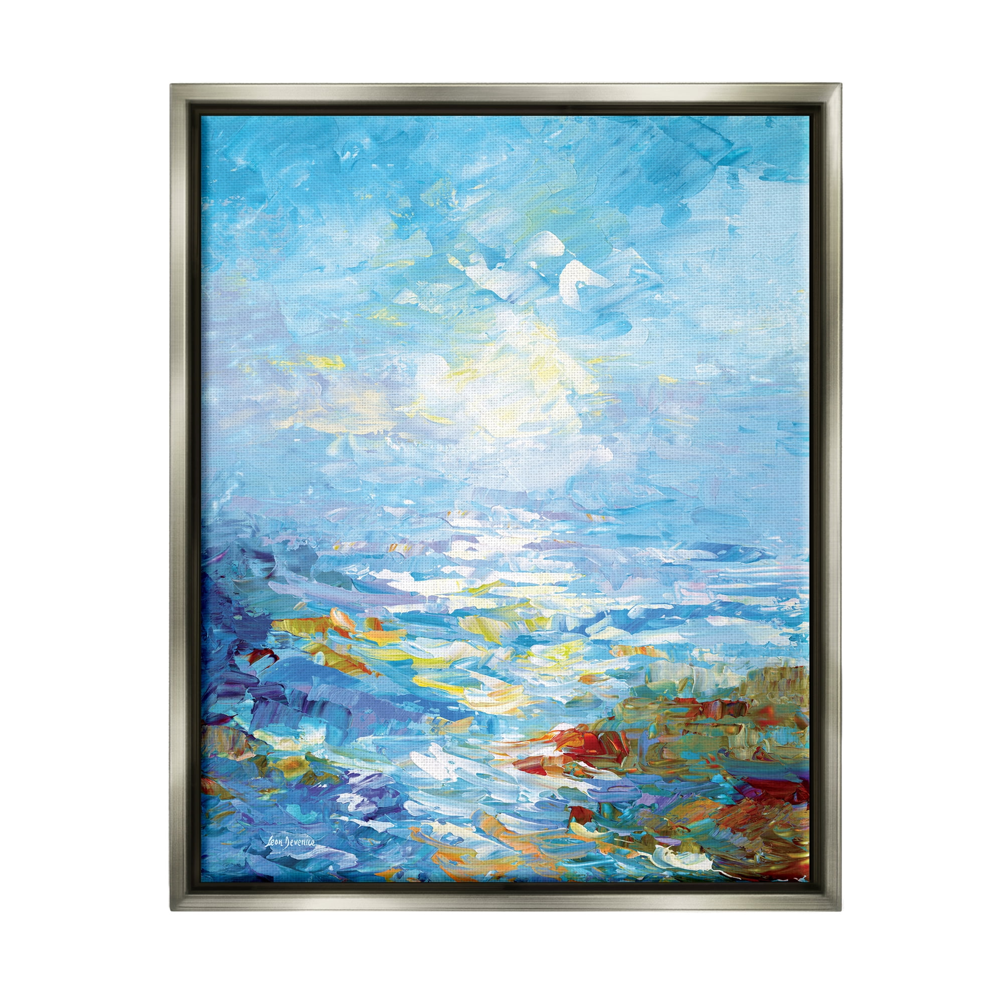 Stupell Industries Abstract Ocean Bliss Blue Landscape Painting Gray Floater Framed Canvas Art Print Wall Art, 17 x 21