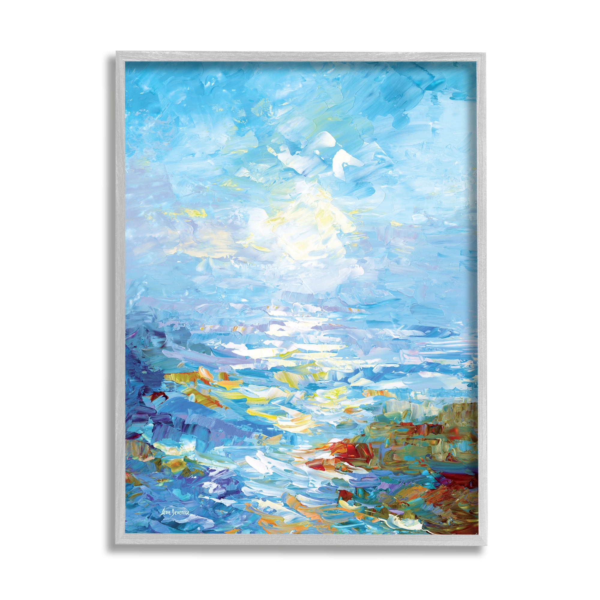 Stupell Industries Abstract Ocean Bliss Blue Landscape Painting Gray Framed Art Print Wall Art, 11 x 14