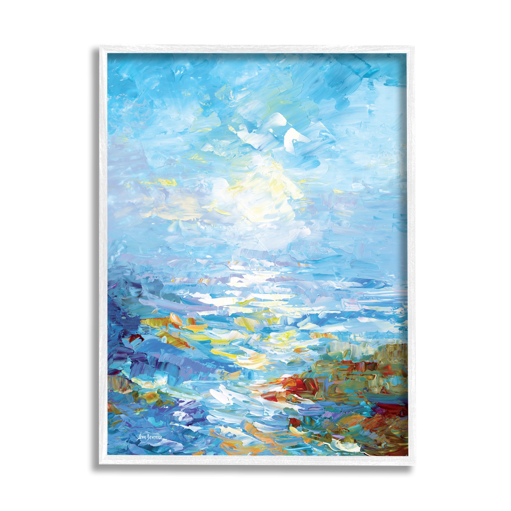 Stupell Industries Abstract Ocean Bliss Blue Landscape Painting White Framed Art Print Wall Art, 24 x 30