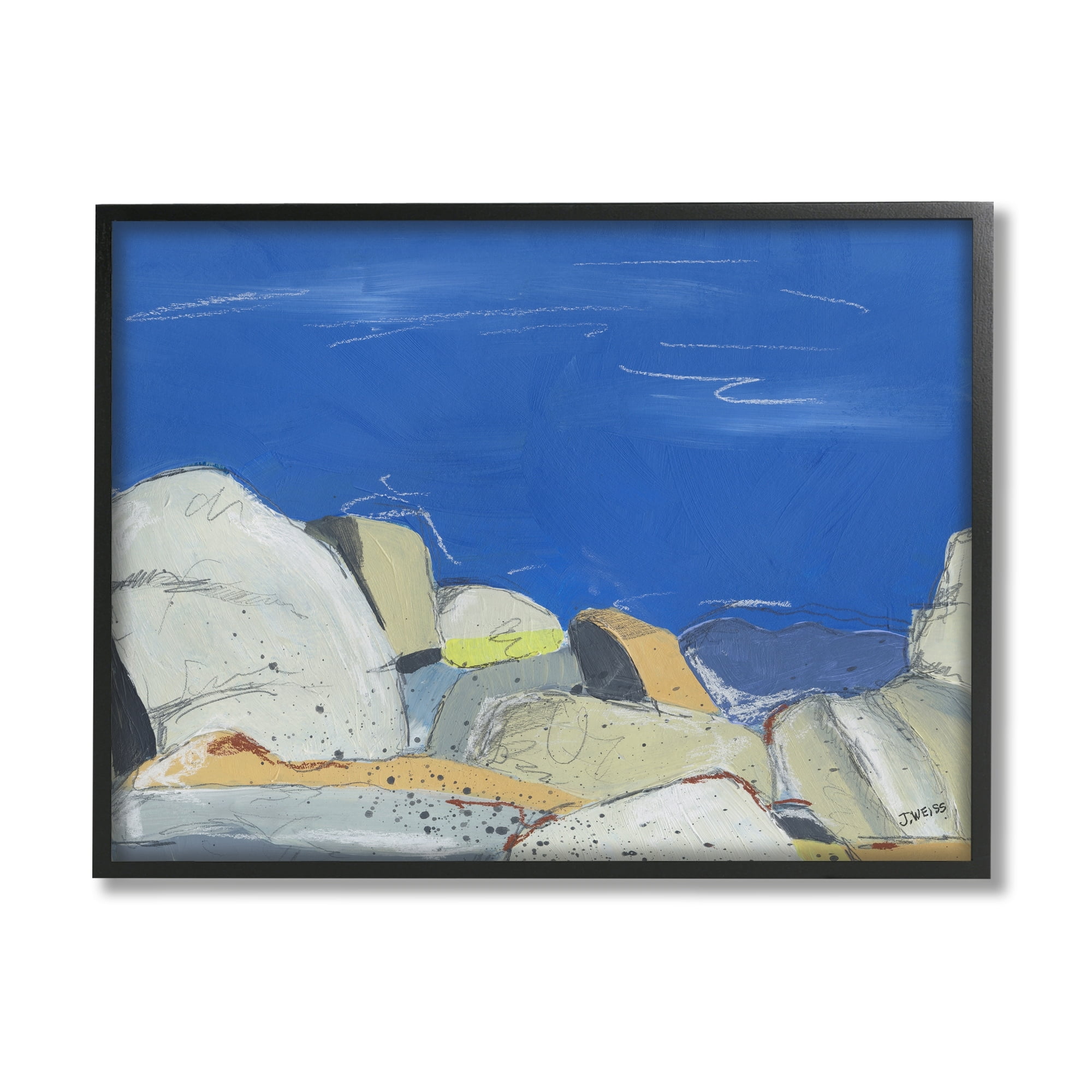 Stupell Industries Abstract Ocean Cliff Rocks Coastal Painting Black Framed Art Print Wall Art