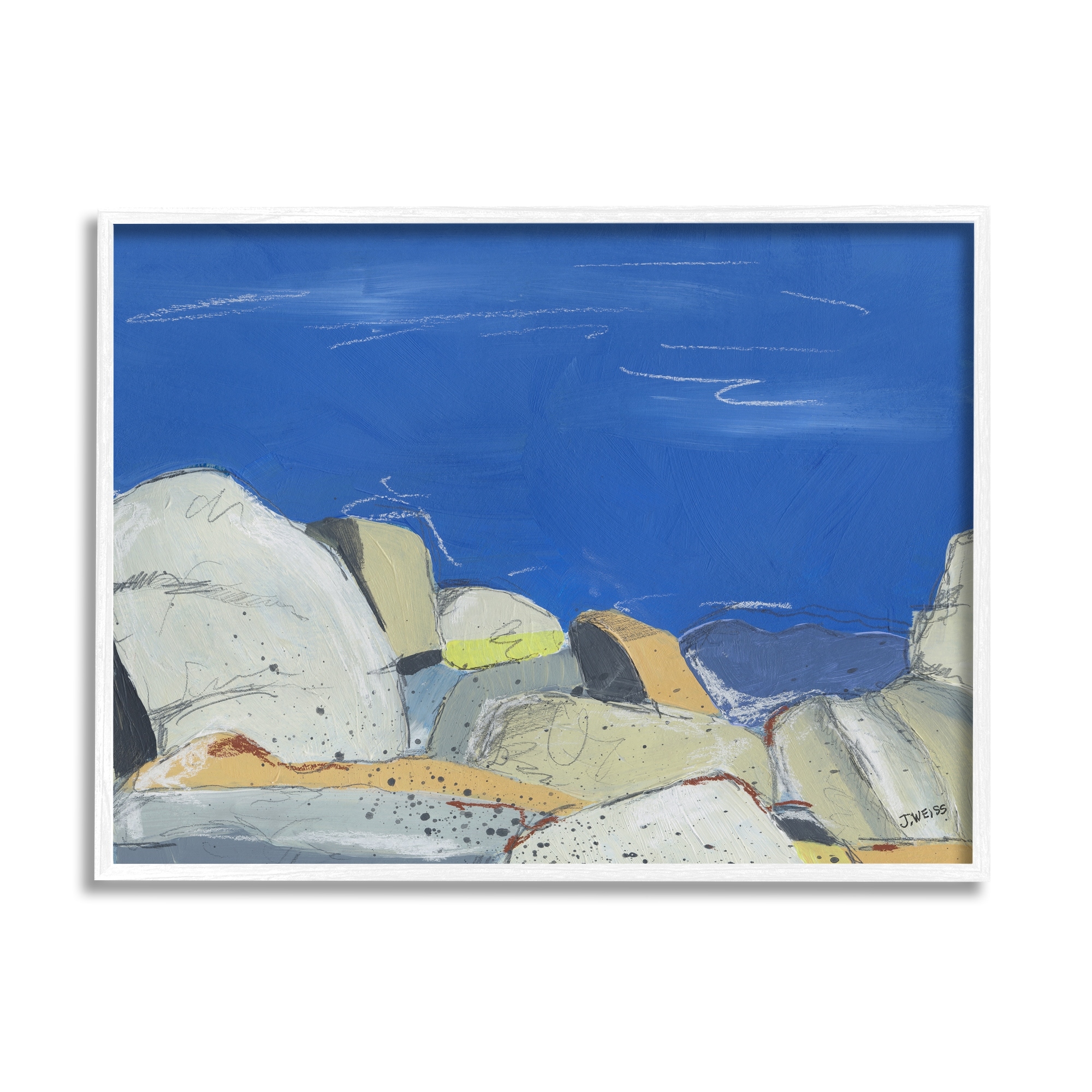 Stupell Industries Abstract Ocean Cliff Rocks Coastal Painting White Framed Art Print Wall Art