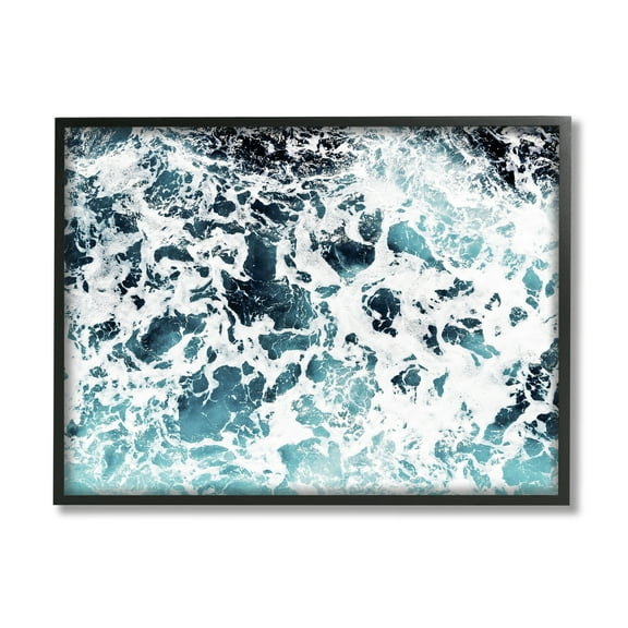Stupell Industries Abstract Ocean Foam Pattern Nature Painting Black Framed Art Print Wall Art, 14 x 11