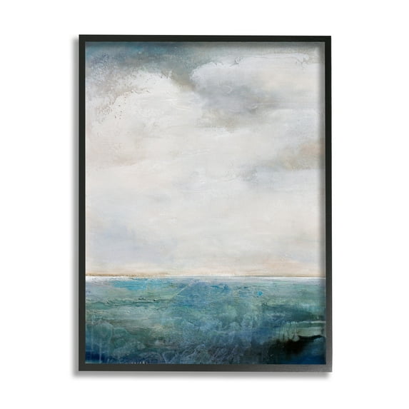 Stupell Industries Abstract Ocean Horizon Line Nautical Water Cloudy Sky Paintings Black Framed Art Print Wall Art, 11x14, by Karen Hale