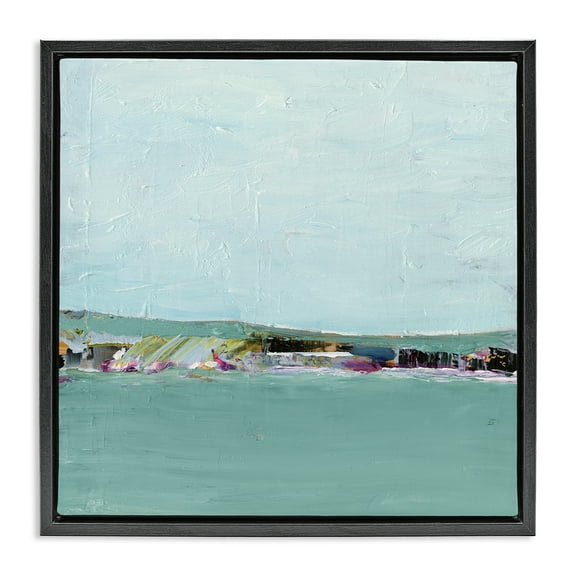 Stupell Industries Abstract Ocean Island Landscape & Nature Painting Black Floater Framed Canvas Art Print Wall Art, 18 x 18