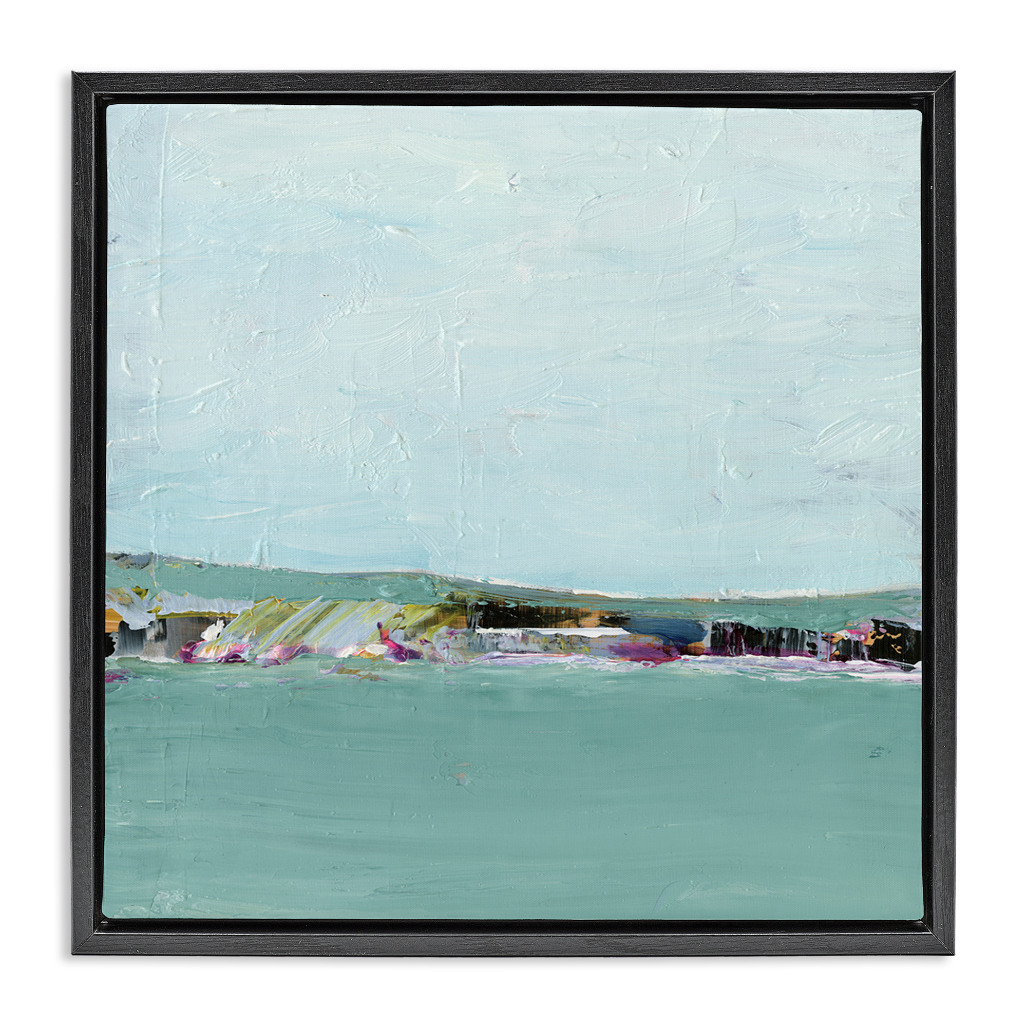 Stupell Industries Abstract Ocean Island Landscape & Nature Painting Black Floater Framed Canvas Art Print Wall Art, 25 x 25