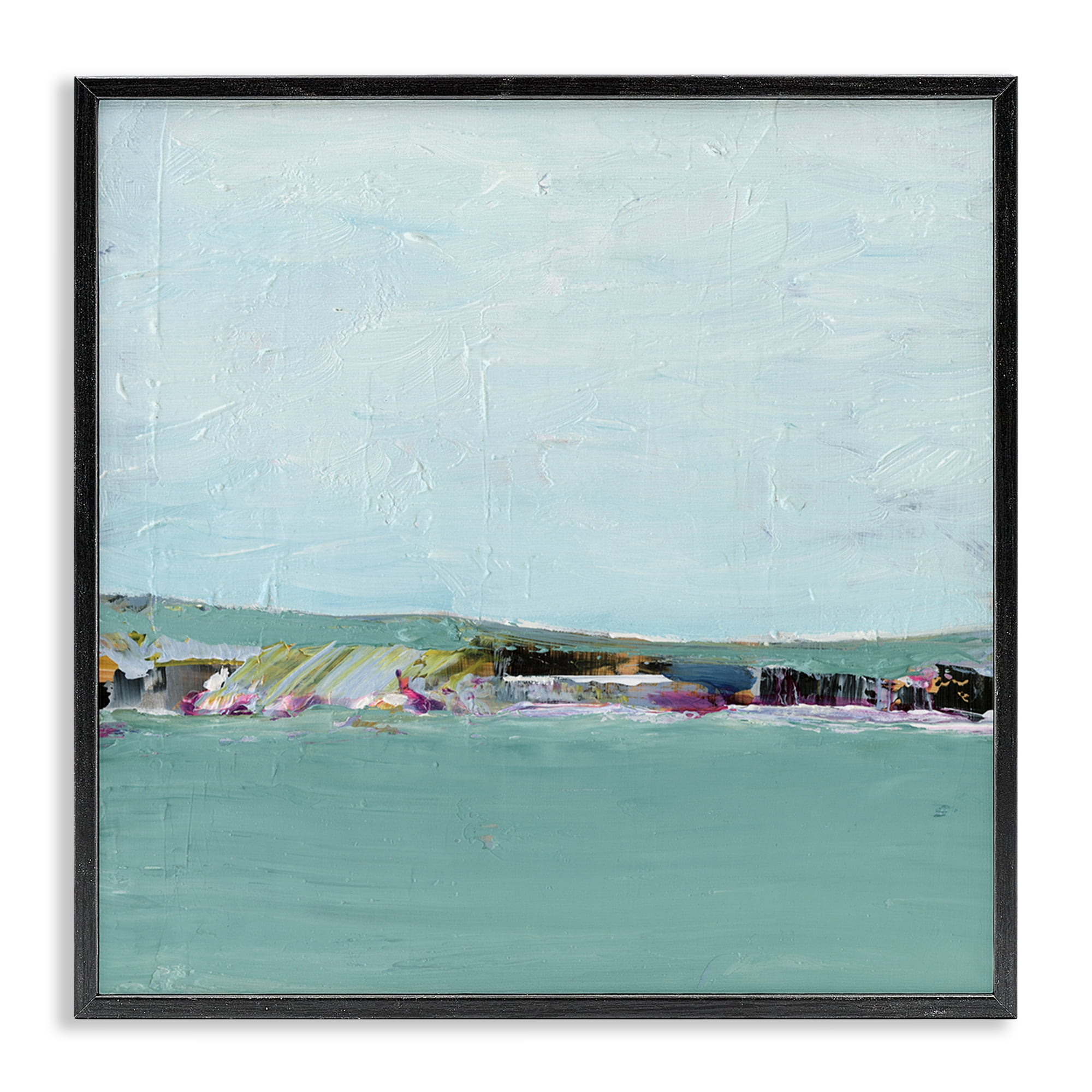 Stupell Industries Abstract Ocean Island Landscape & Nature Painting Black Framed Art Print Wall Art, 17 x 17