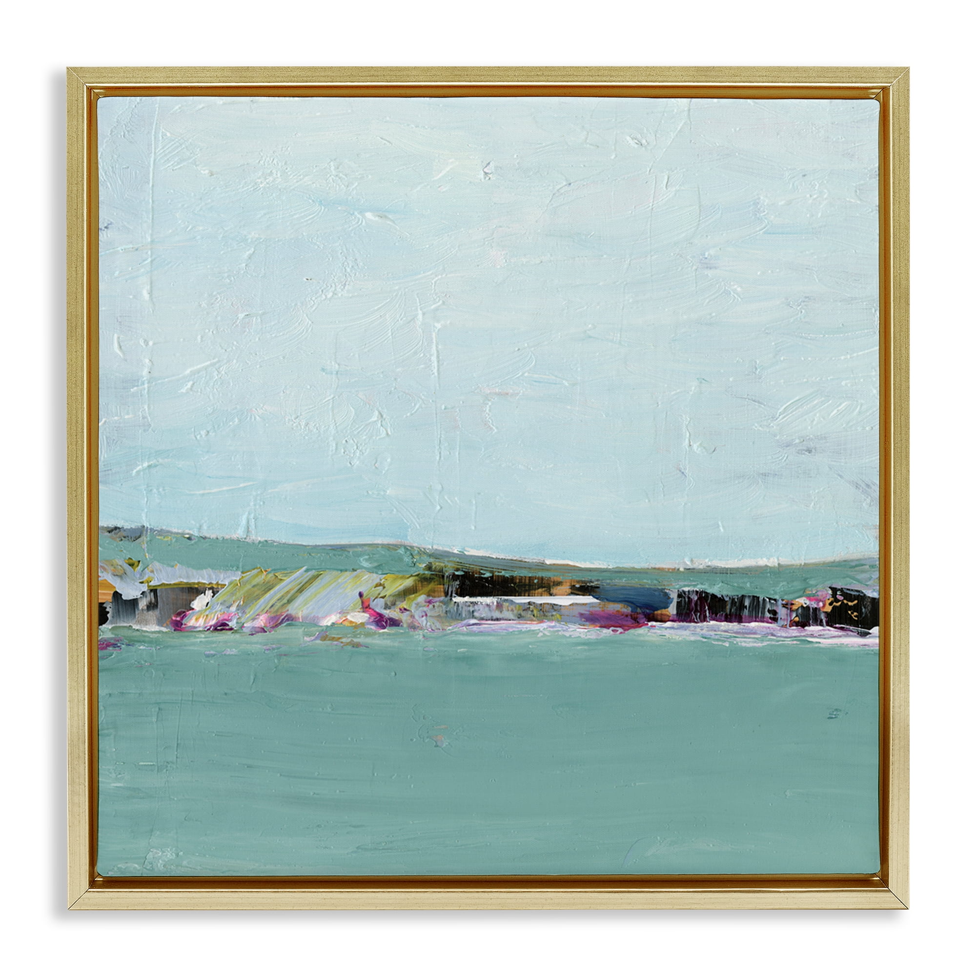 Stupell Industries Abstract Ocean Island Landscape & Nature Painting Gold Floater Framed Canvas Art Print Wall Art, 25 x 25