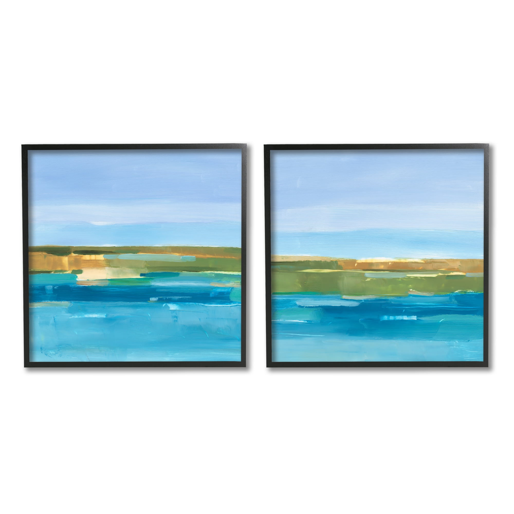 Stupell Industries Abstract Ocean Landscape Abstract Painting Black Framed Art Print Wall Art, 24 x 24, Set of 2