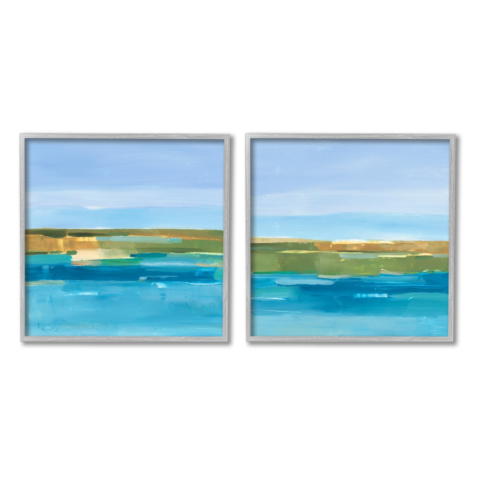 Stupell Industries Abstract Ocean Landscape Abstract Painting Gray Framed Art Print Wall Art, 12 x 12, Set of 2