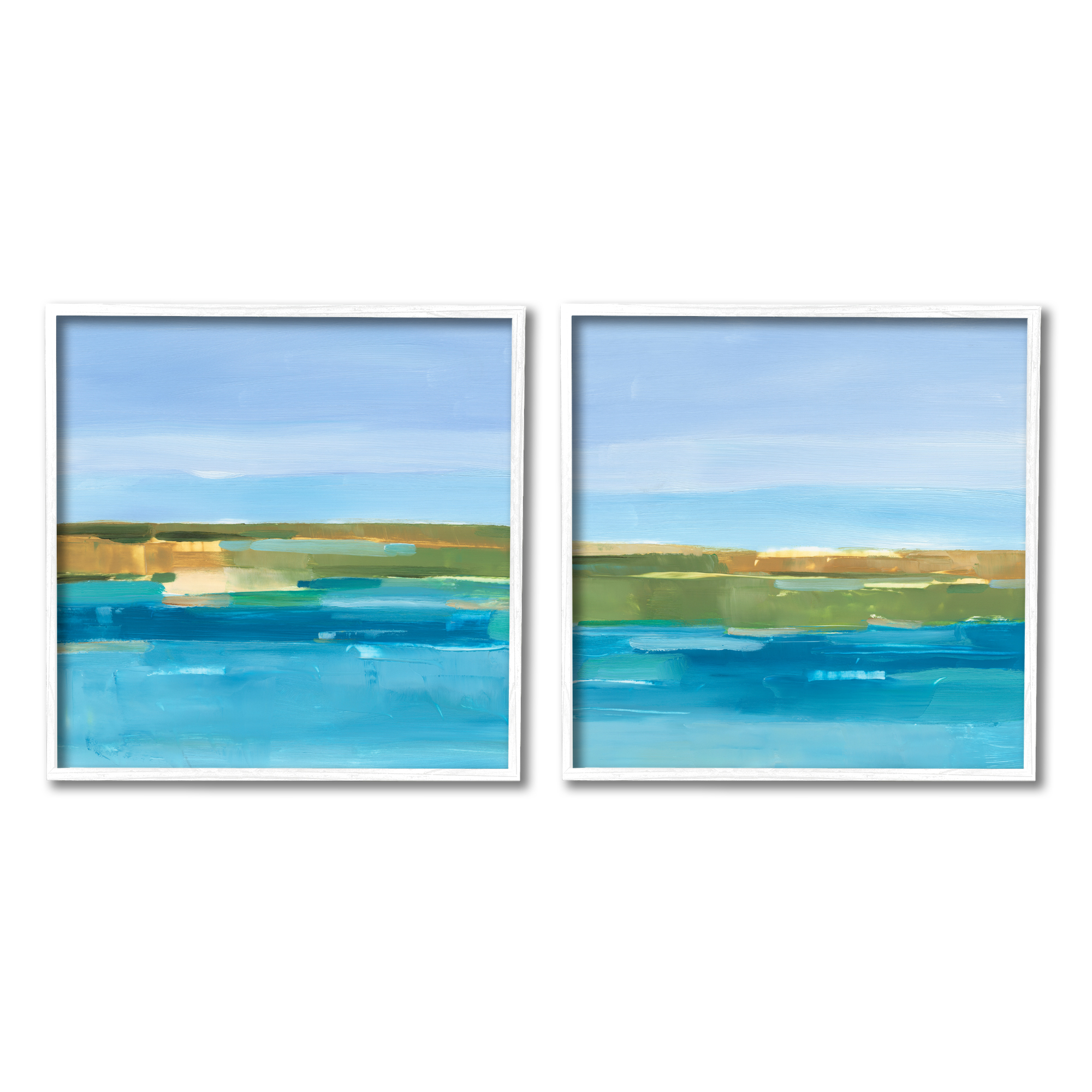 Stupell Industries Abstract Ocean Landscape Abstract Painting White Framed Art Print Wall Art, 24 x 24, Set of 2