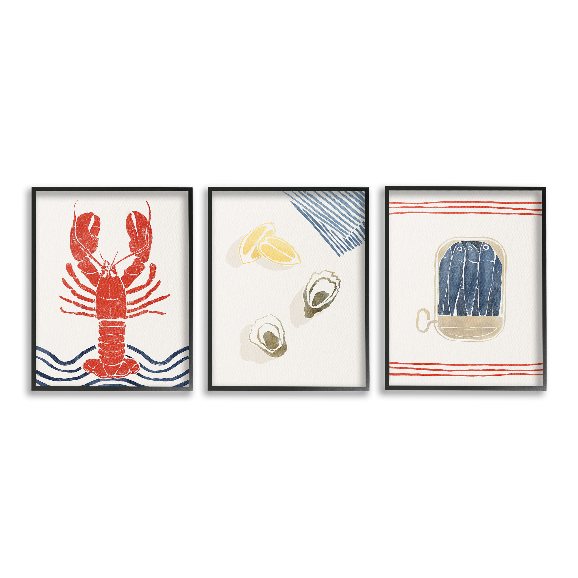 Stupell Industries Abstract Ocean Life Animals & Insects Painting Black Framed Art Print Wall Art, 16 x 20, Set of 3