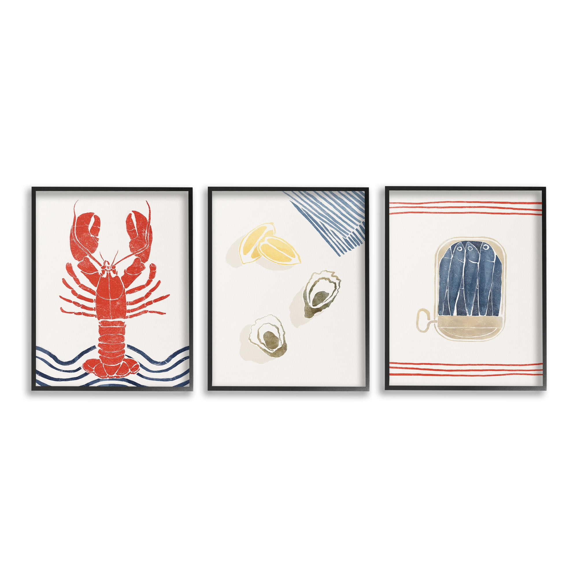 Stupell Industries Abstract Ocean Life Animals & Insects Painting Black Framed Art Print Wall Art, 24 x 30, Set of 3