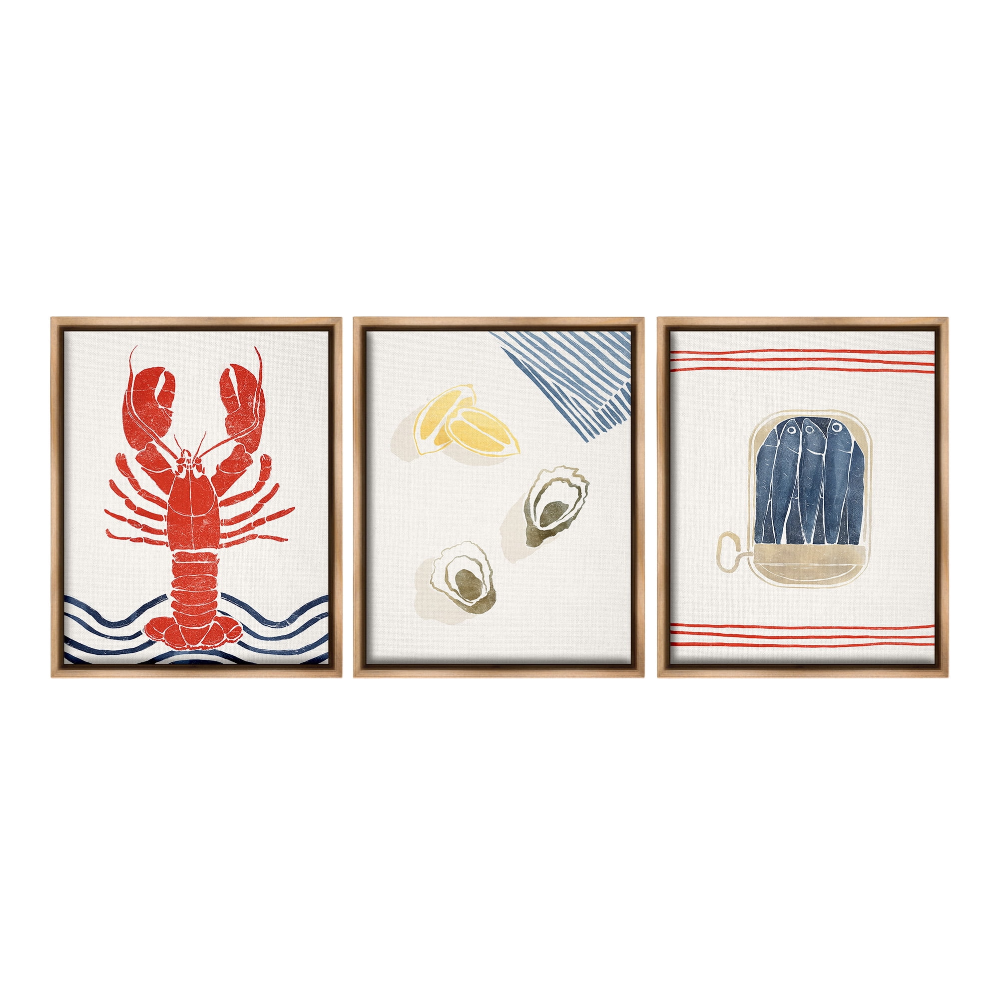 Stupell Industries Abstract Ocean Life Animals & Insects Painting Brown Floater Framed Canvas Art Print Wall Art, 17 x 21, Set of 3