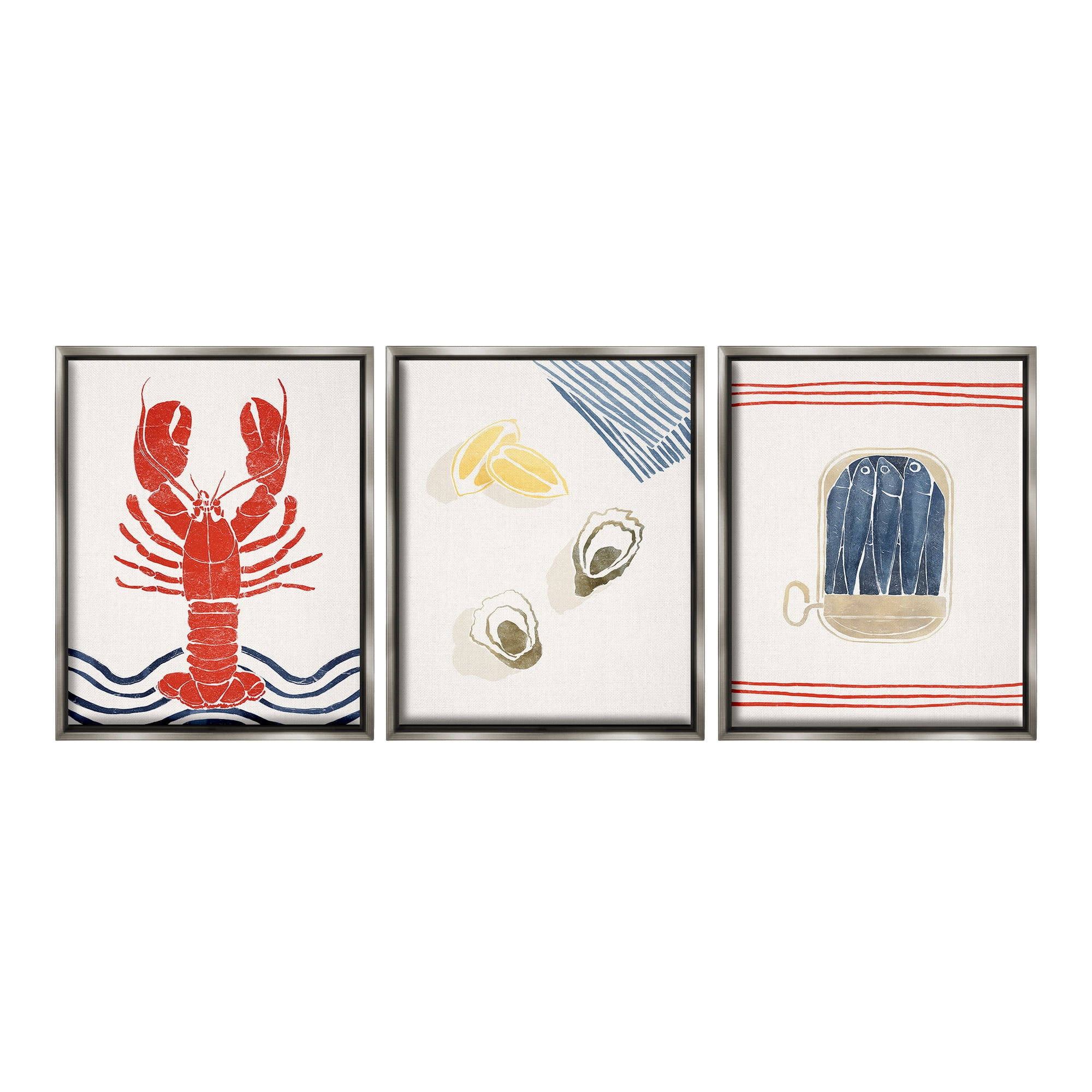 Stupell Industries Abstract Ocean Life Animals & Insects Painting Gray Floater Framed Canvas Art Print Wall Art, 25 x 31, Set of 3