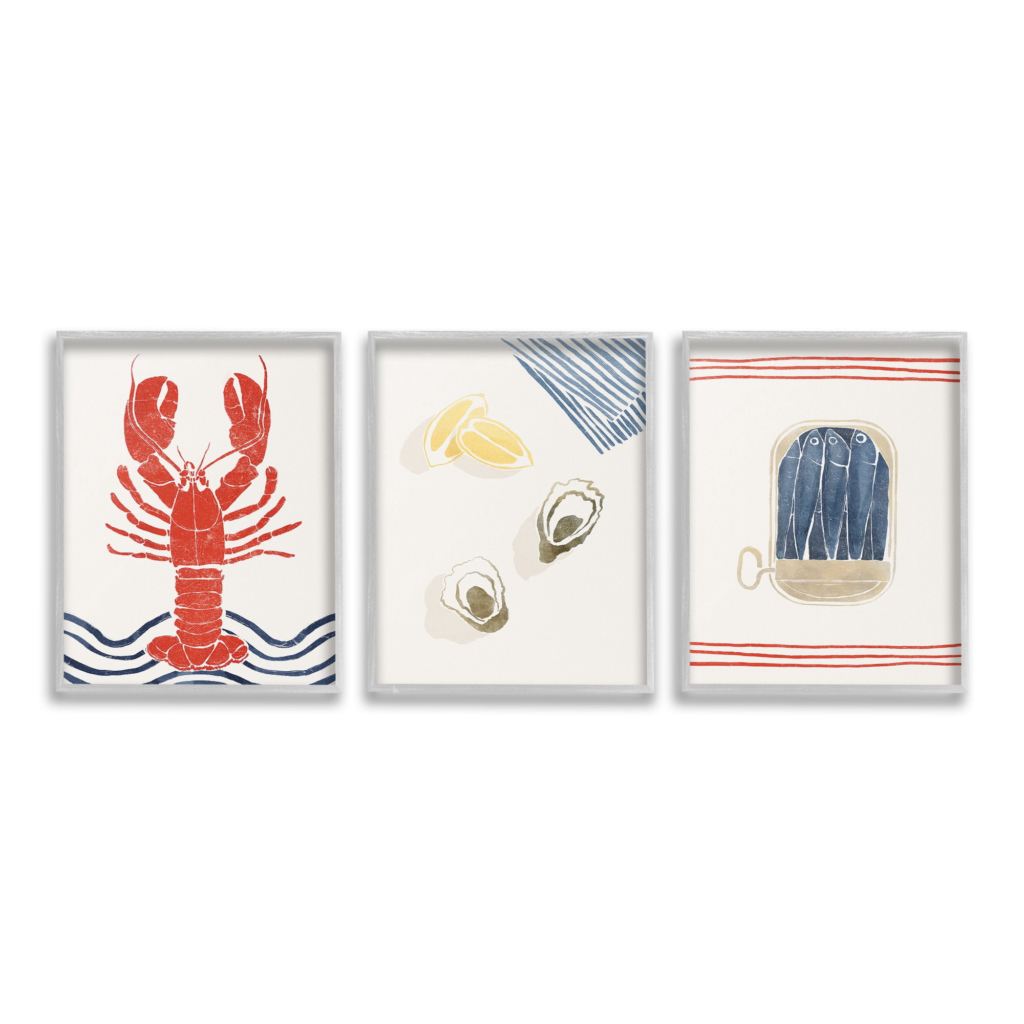 Stupell Industries Abstract Ocean Life Animals & Insects Painting Gray Framed Art Print Wall Art, 11 x 14, Set of 3