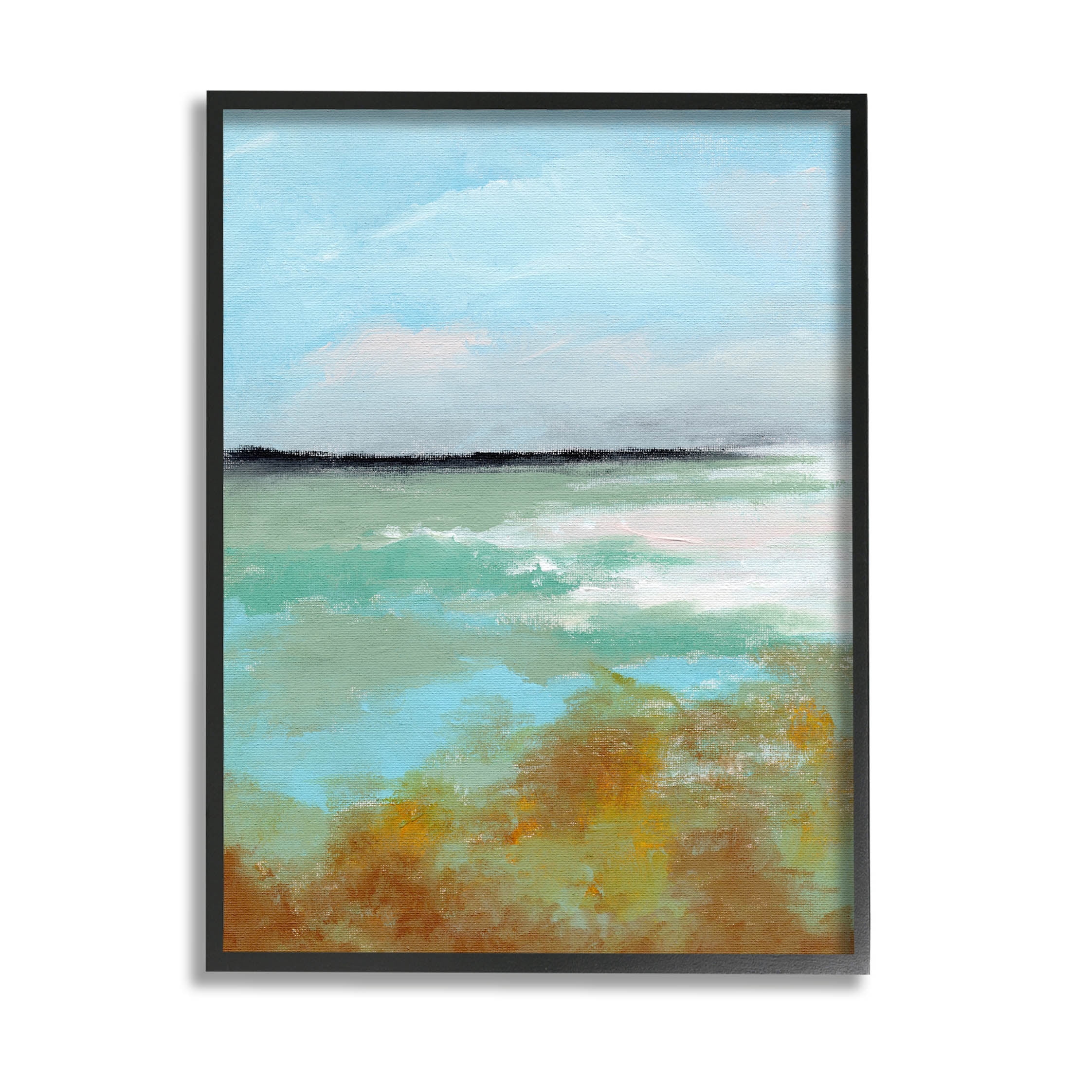 Stupell Industries Abstract Ocean Moss Scenery Painting Black Framed Art Print Wall Art, Design by Nikita Jariwala