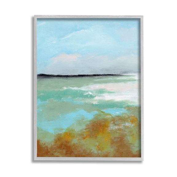 Stupell Industries Abstract Ocean Moss Scenery Painting Gray Framed Art Print Wall Art, Design by Nikita Jariwala