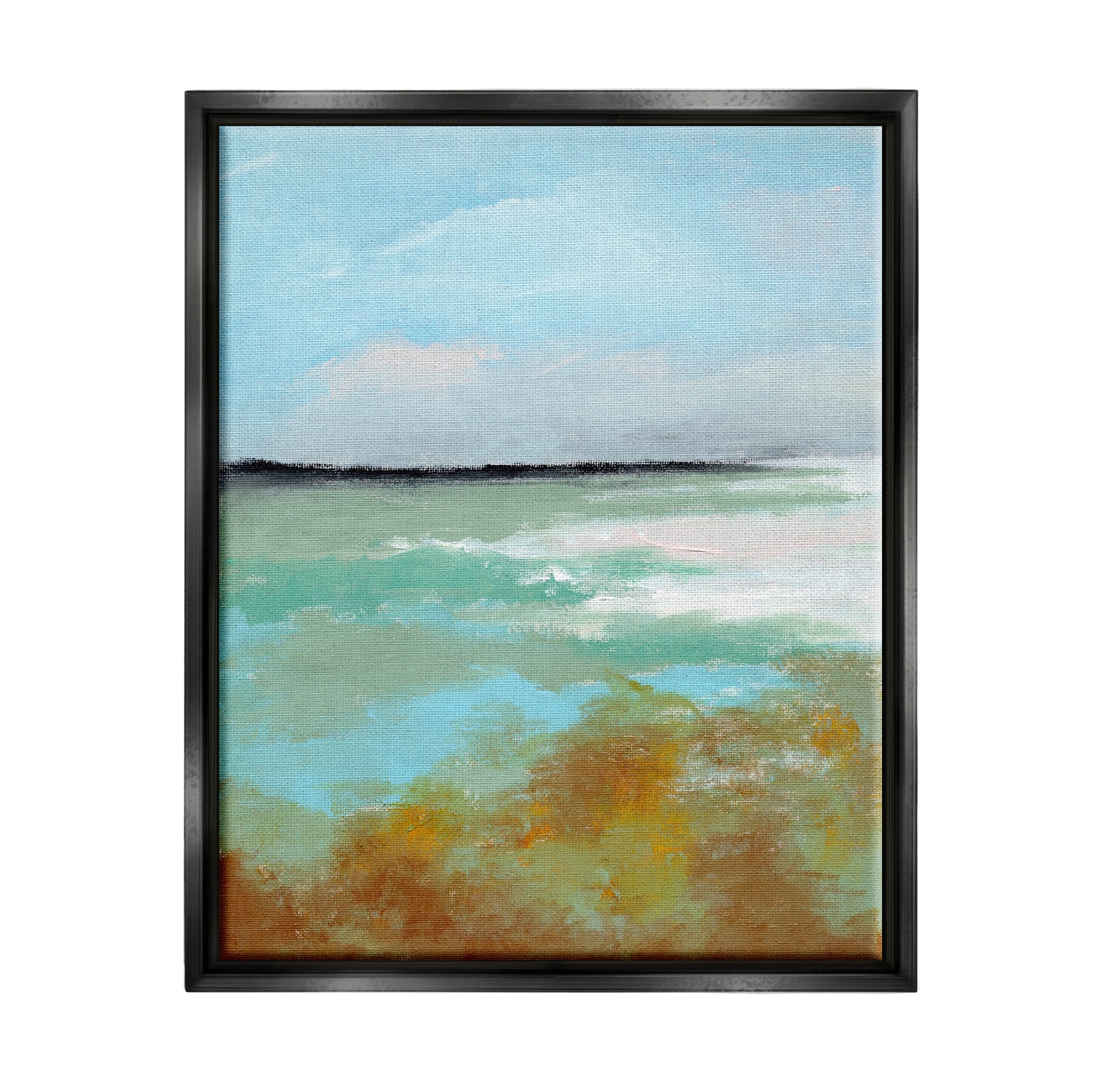 Stupell Industries Abstract Ocean Moss Scenery Painting Jet Black Floating Framed Canvas Print Wall Art, Design by Nikita Jariwala