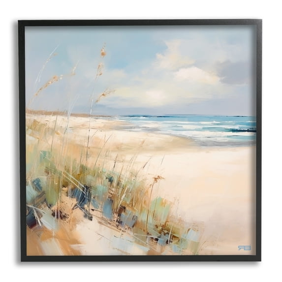 Stupell Industries Abstract Ocean Reeds Landscape Painting Black Framed Art Print Wall Art, 12 x 12