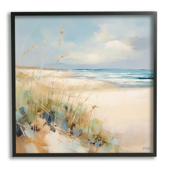 Stupell Industries Abstract Ocean Reeds Landscape Painting Black Framed Art Print Wall Art, 17 x 17