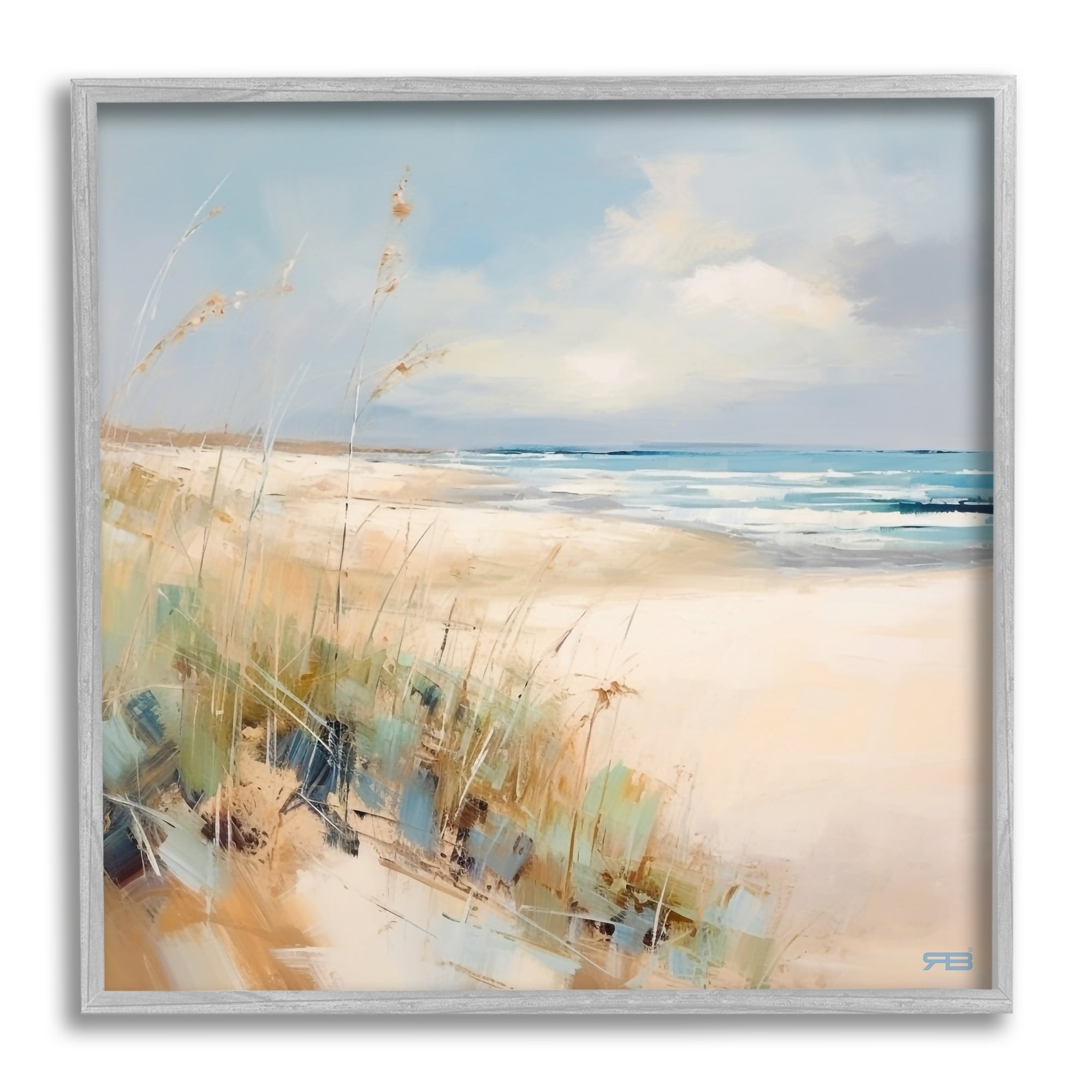 Stupell Industries Abstract Ocean Reeds Landscape Painting Gray Framed Art Print Wall Art, 24 x 24