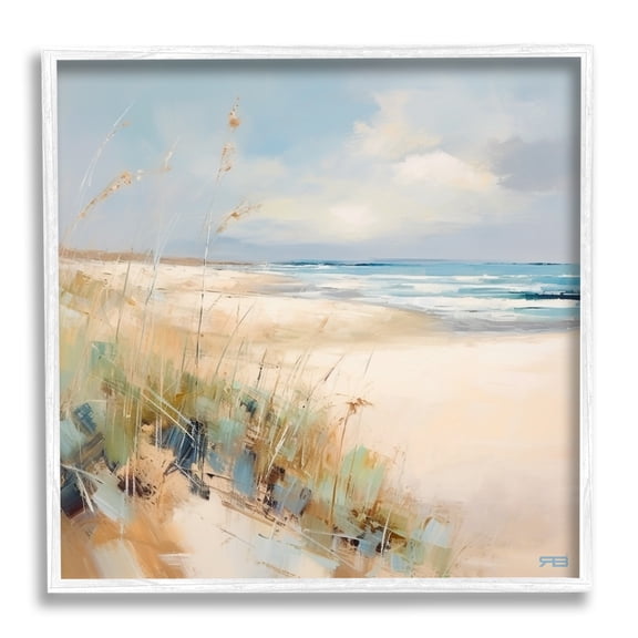 Stupell Industries Abstract Ocean Reeds Landscape Painting White Framed Art Print Wall Art, 17 x 17