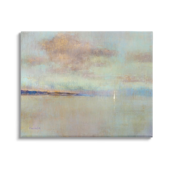Stupell Industries Abstract Ocean Scene Lone Sailboat Painting Gallery Wrapped Canvas Print Wall Art, Design by Katie Swatland