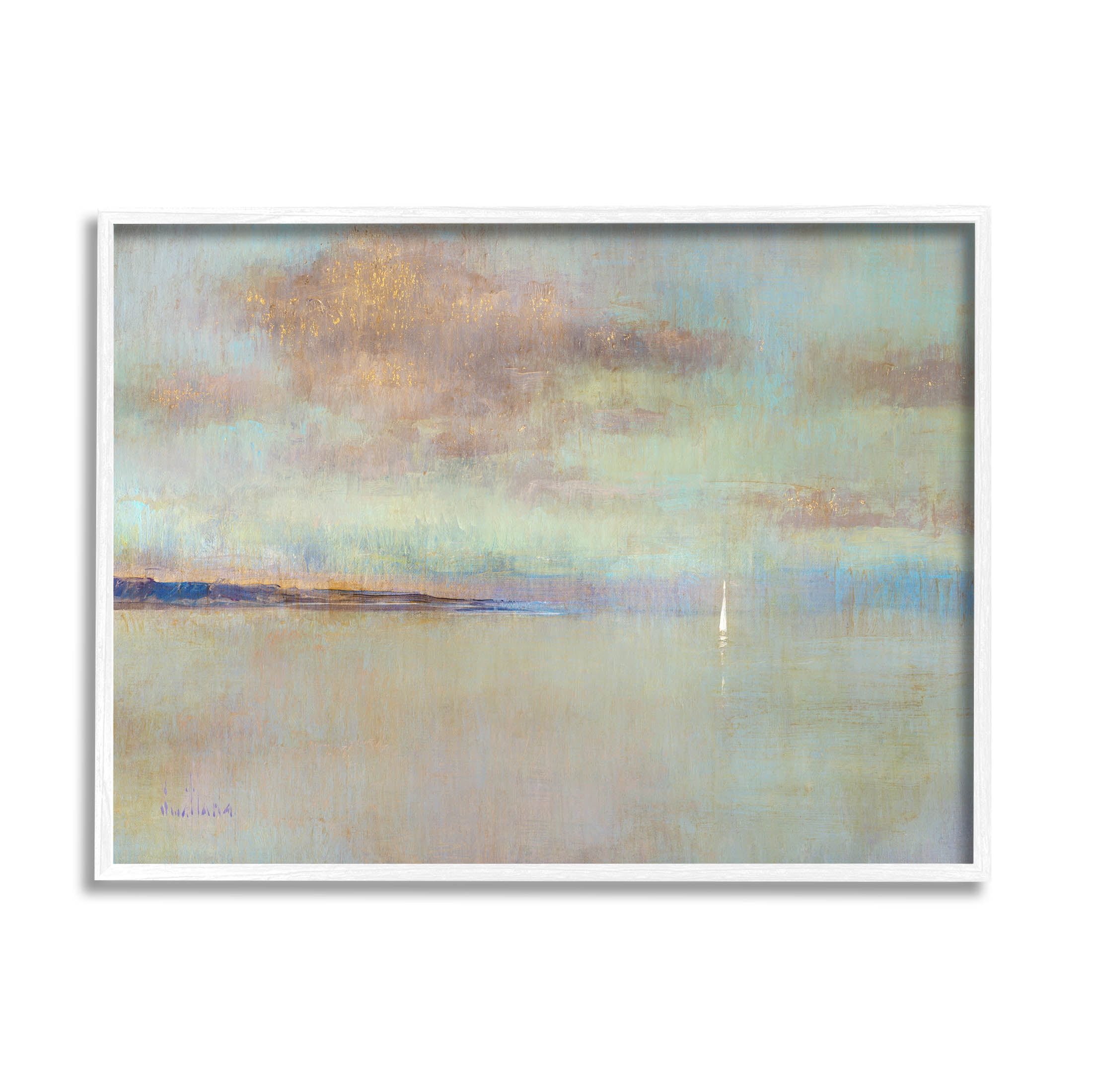 Stupell Industries Abstract Ocean Scene Lone Sailboat Painting White Framed Art Print Wall Art, Design by Katie Swatland