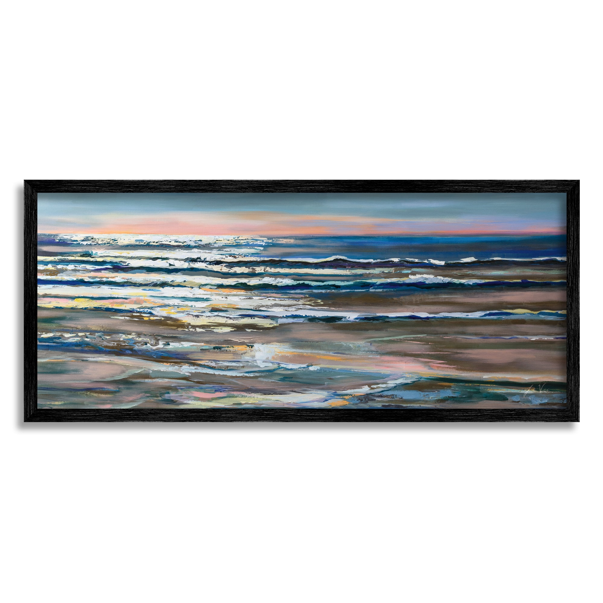 Stupell Industries Abstract Ocean Shimmer Nature Painting Black Framed Art Print Wall Art, 30 x 13