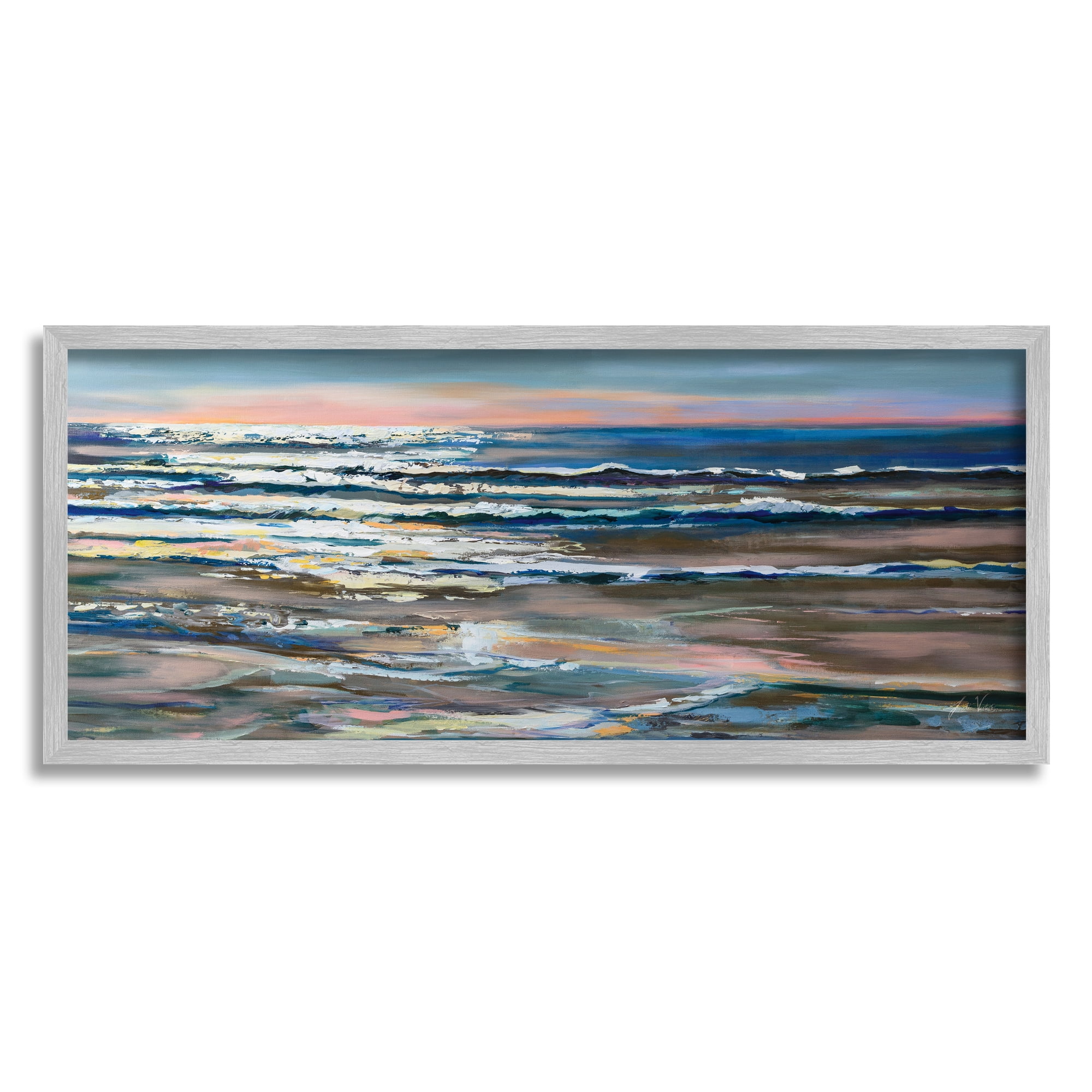 Stupell Industries Abstract Ocean Shimmer Nature Painting Gray Framed Art Print Wall Art, 30 x 13