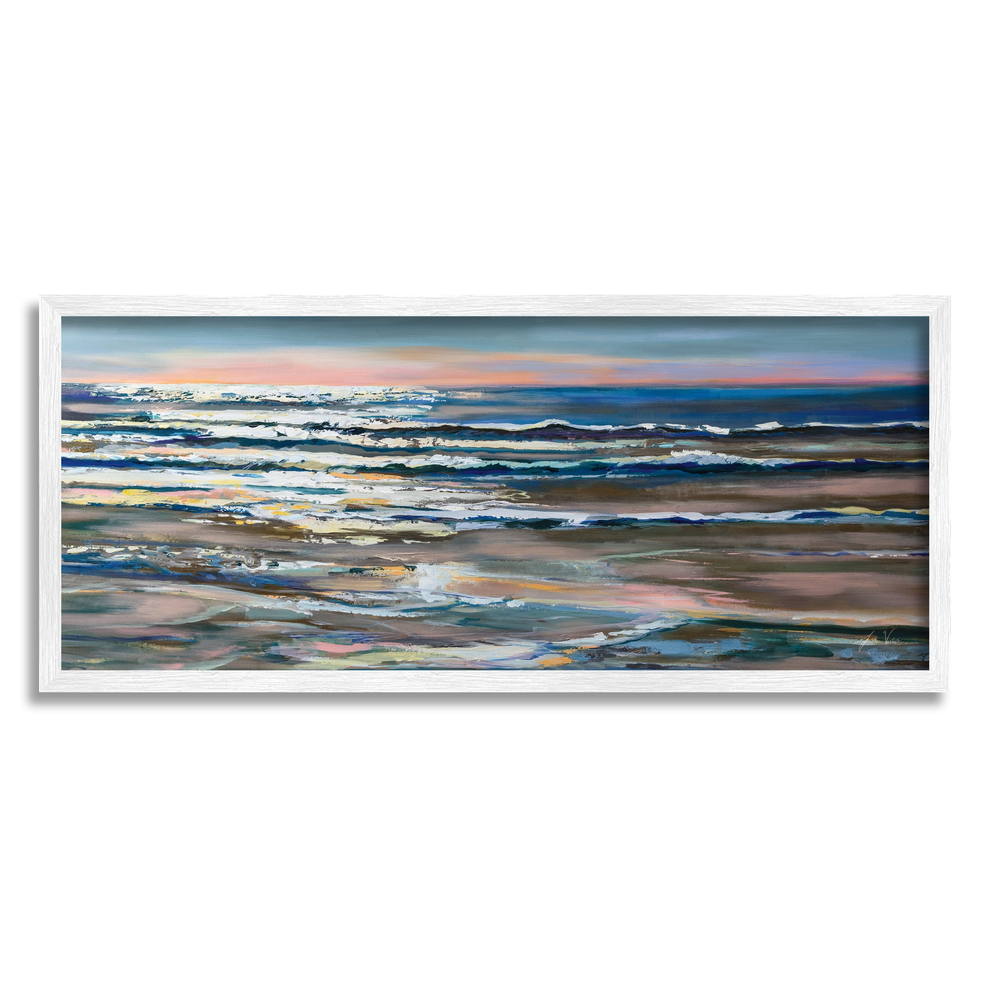 Stupell Industries Abstract Ocean Shimmer Nature Painting White Framed Art Print Wall Art, 24 x 10