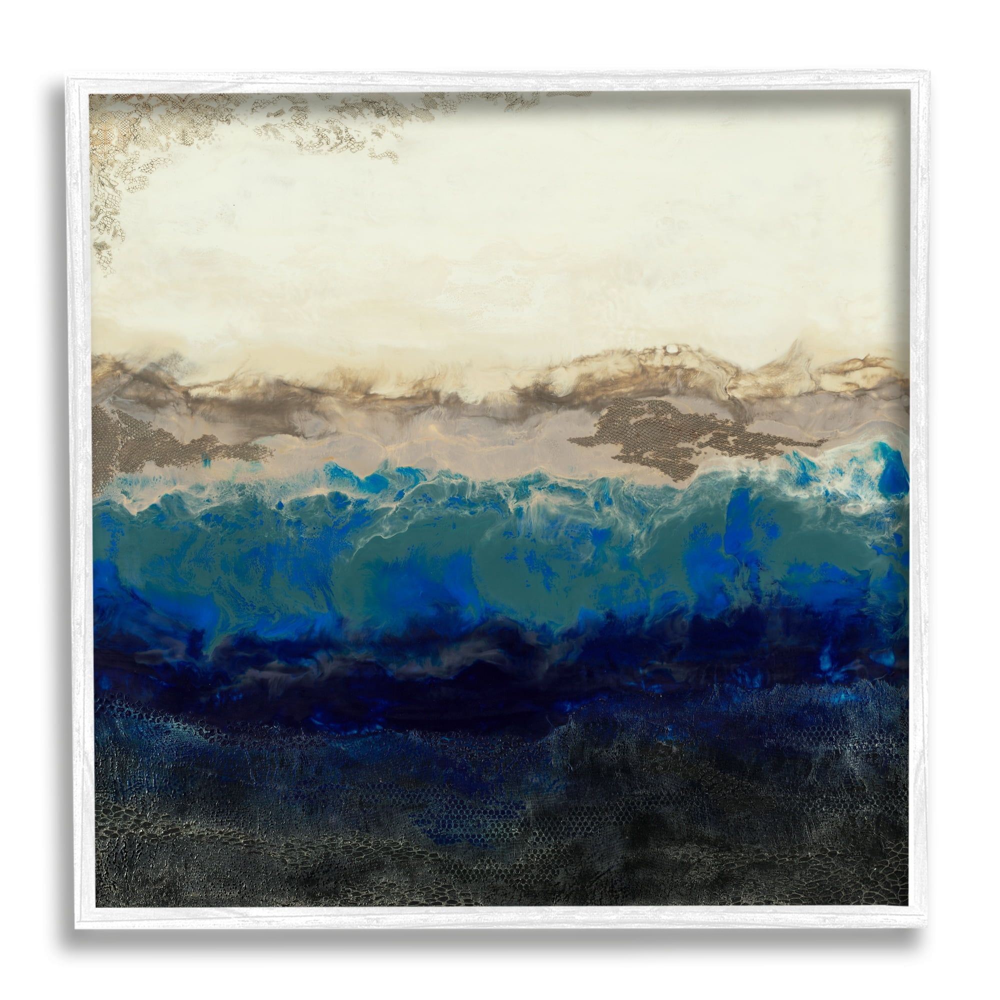 Stupell Industries Abstract Ocean Shore Arrangement Neutral Blue Tones, 17 x 17,Design by Laura Van Horne